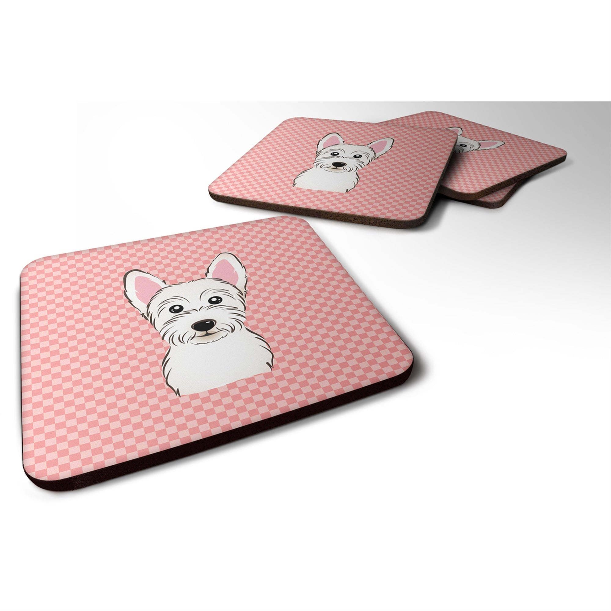 'Caroline'S Treasures Bb1226Fc Checkerboard Pink Westie Foam Coaster (Set Of 4), 3.5'''' H X 3.5'''' W, Multicolor''