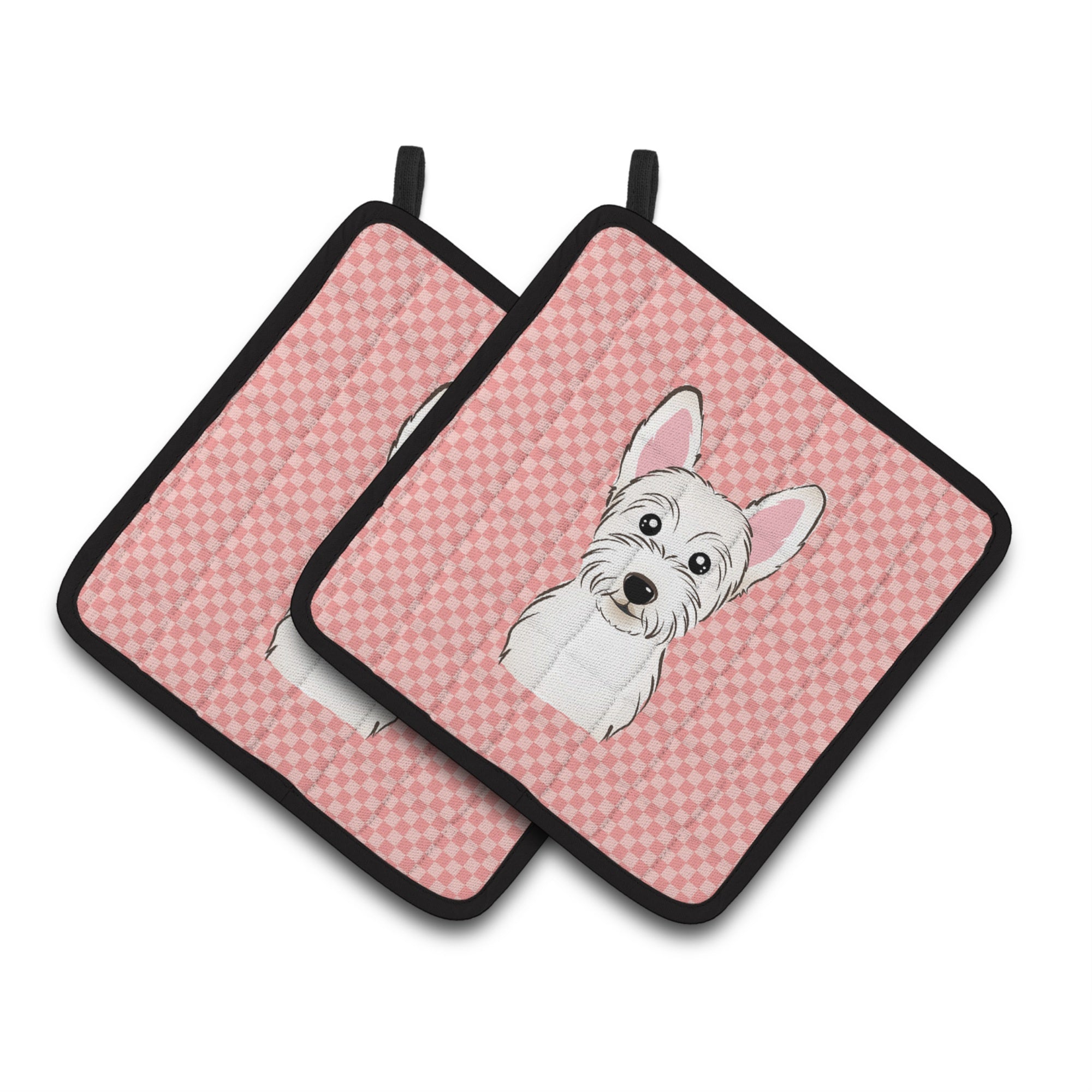'Caroline'S Treasures Checkerboard Pink Westie Pair Of Pot Holders Bb1226Pthd, 7.5Hx7.5W, Multicolor''