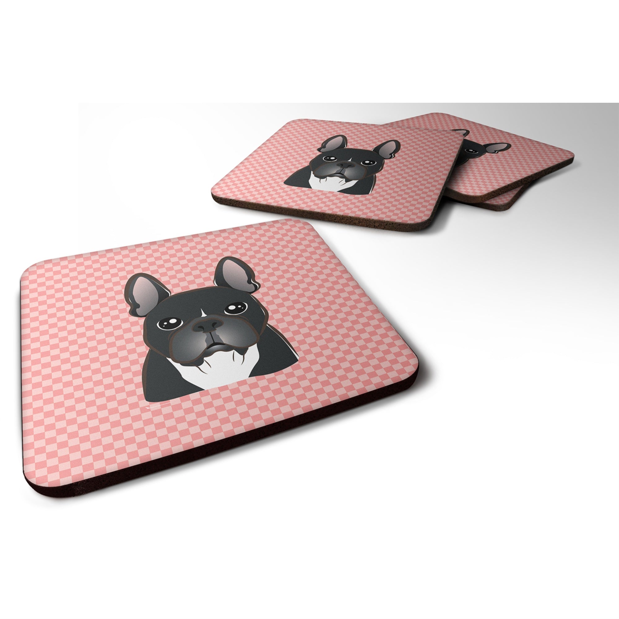 'Caroline'S Treasures Bb1227Fc Checkerboard Pink French Bulldog Foam Coaster (Set Of 4), 3.5'''' H X 3.5'''' W, Multicolor''