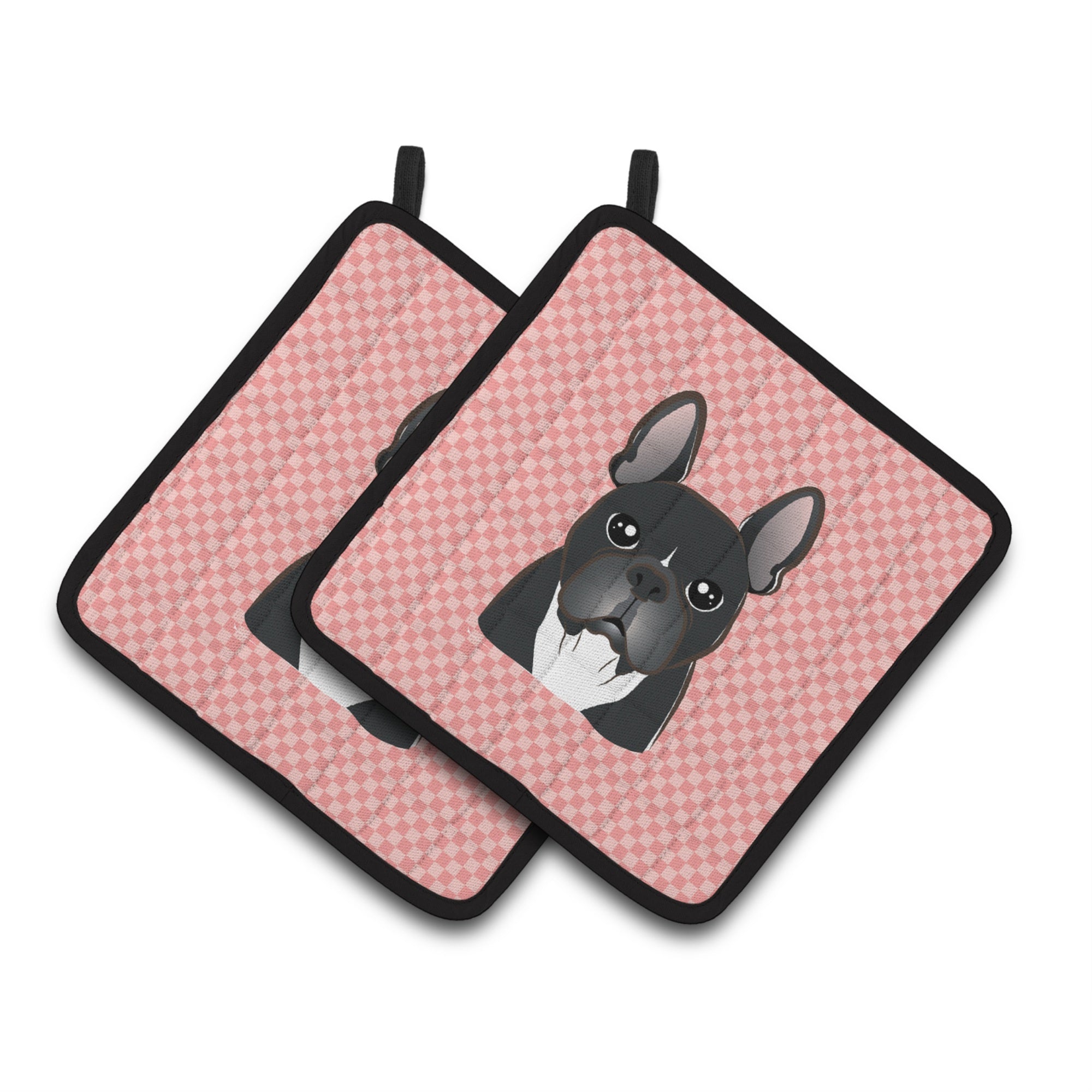 'Caroline'S Treasures Checkerboard Pink French Bulldog Pair Of Pot Holders Bb1227Pthd, 7.5Hx7.5W, Multicolor''
