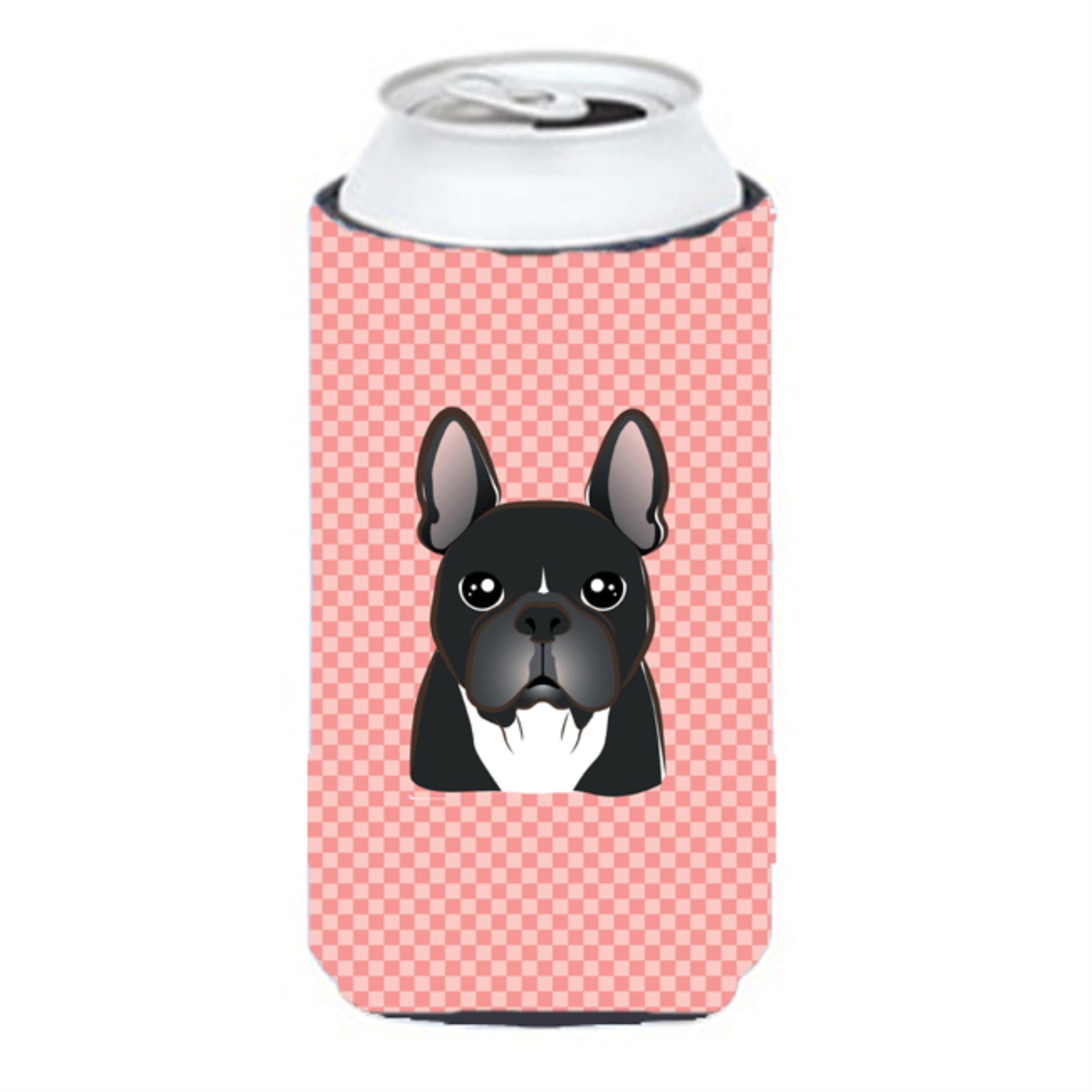 Checkerboard Pink French Bulldog Tall Boy Beverage Insulator Hugger Bb1227Tbc