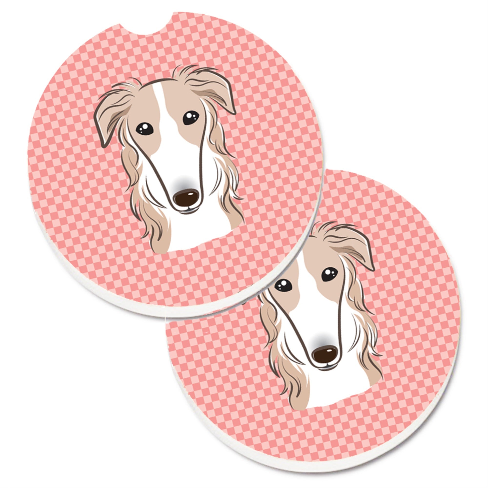 'Caroline'S Treasures Checkerboard Pink Borzoi Set Of 2 Cup Holder Car Coasters Bb1228Carc, 2.56, Multicolor''
