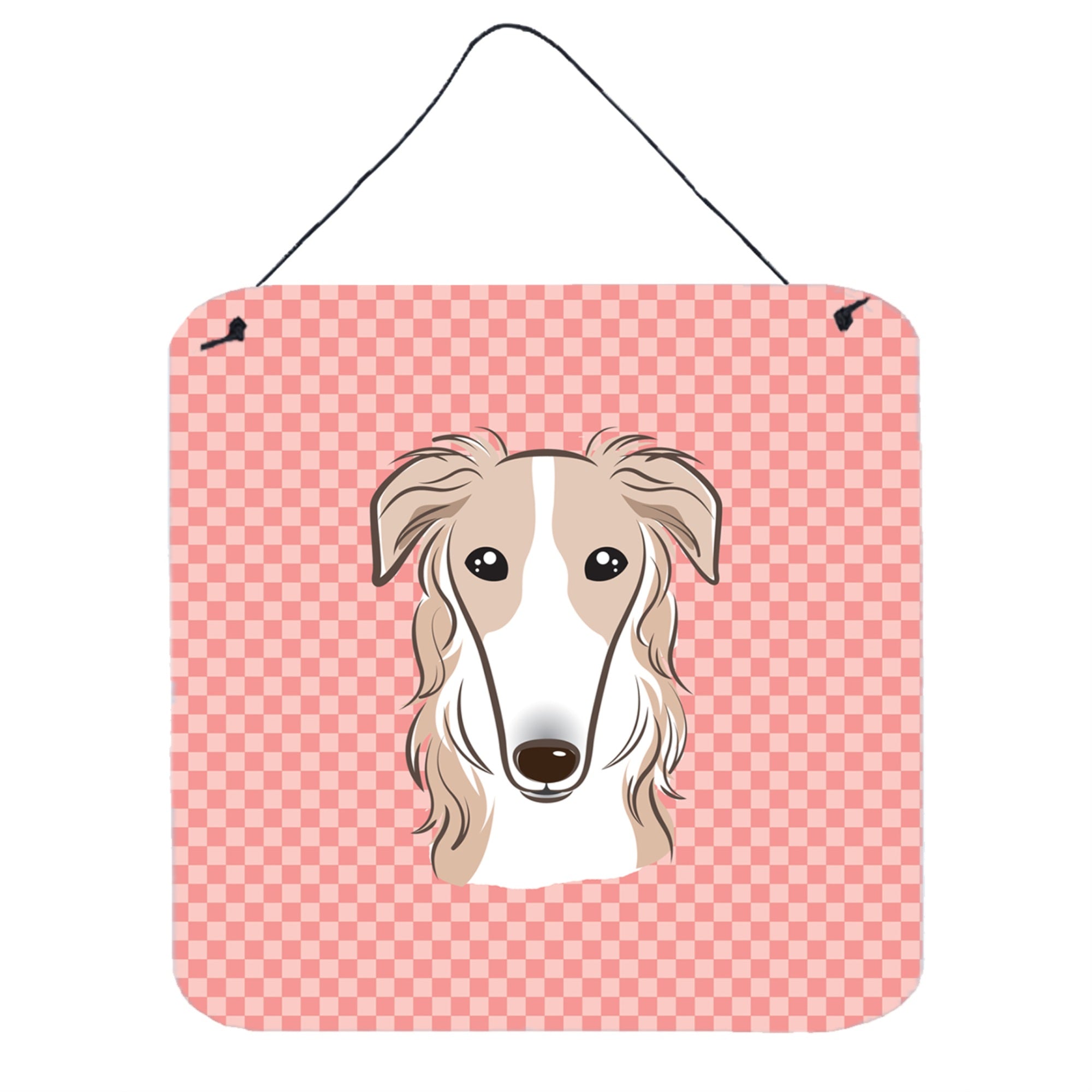 'Caroline'S Treasures Checkerboard Pink Borzoi Aluminum Metal Wall Or Door Hanging Prints, 6 X 6''''''