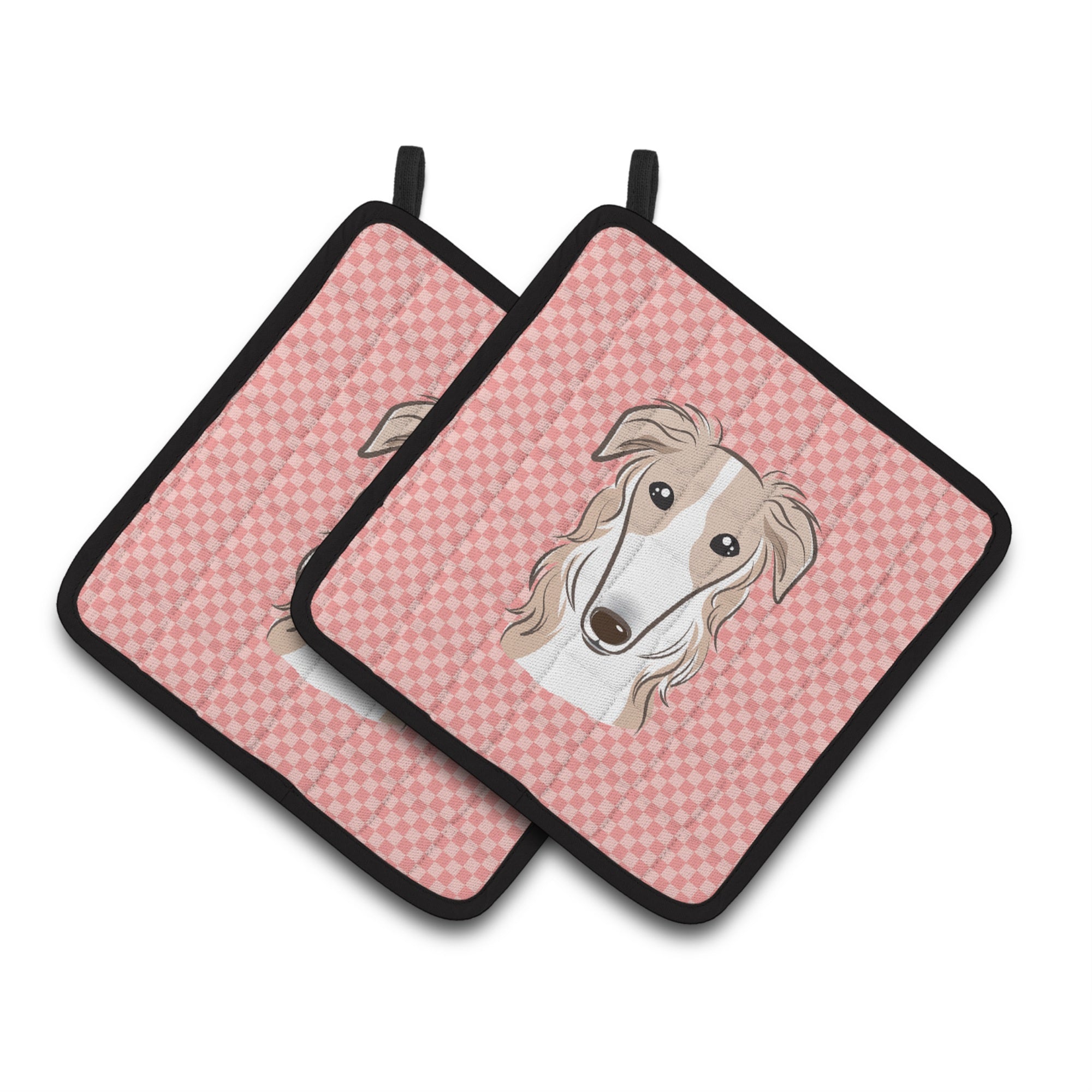 'Caroline'S Treasures Checkerboard Pink Borzoi Pair Of Pot Holders Bb1228Pthd, 7.5Hx7.5W, Multicolor''