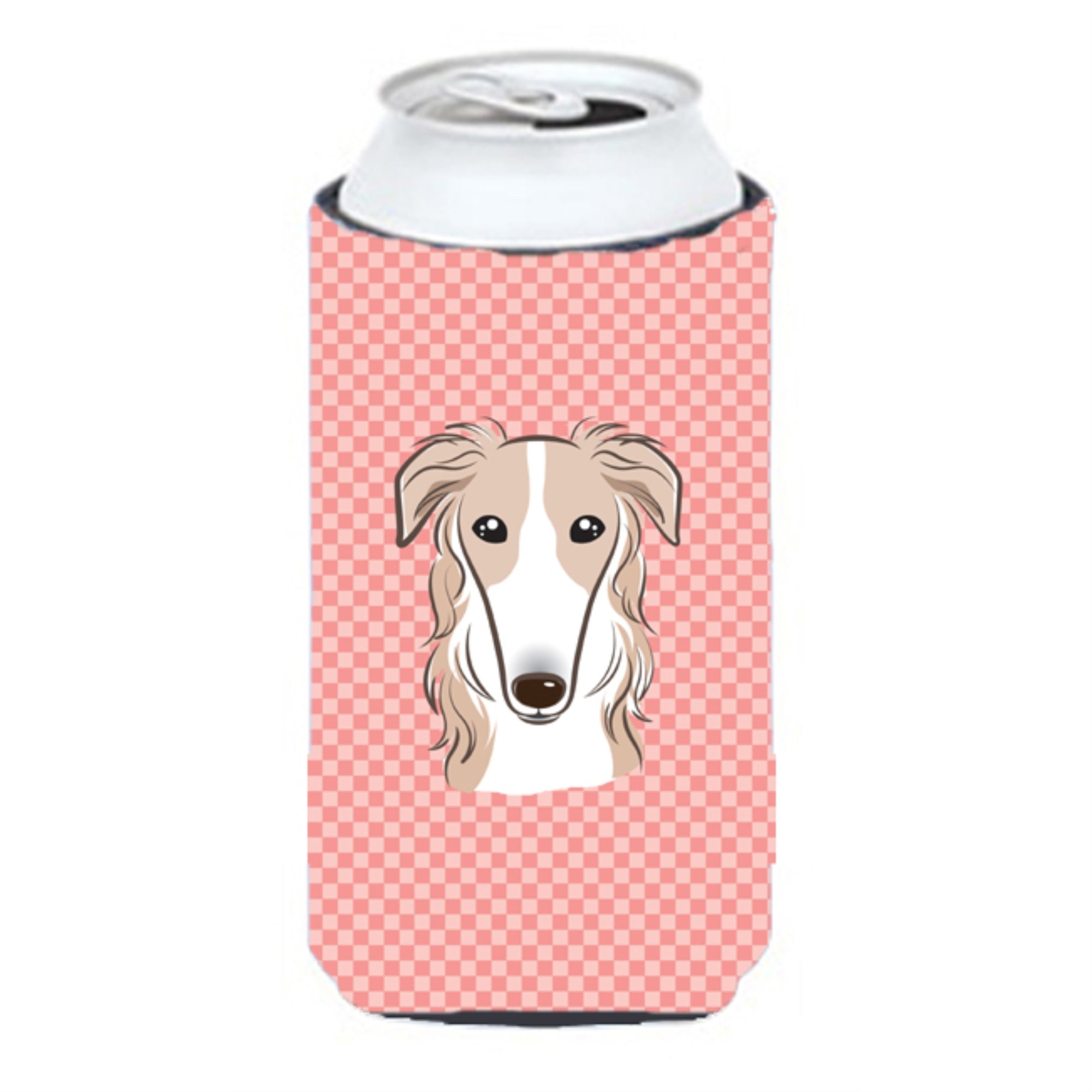 Checkerboard Pink Borzoi Tall Boy Beverage Insulator Hugger Bb1228Tbc