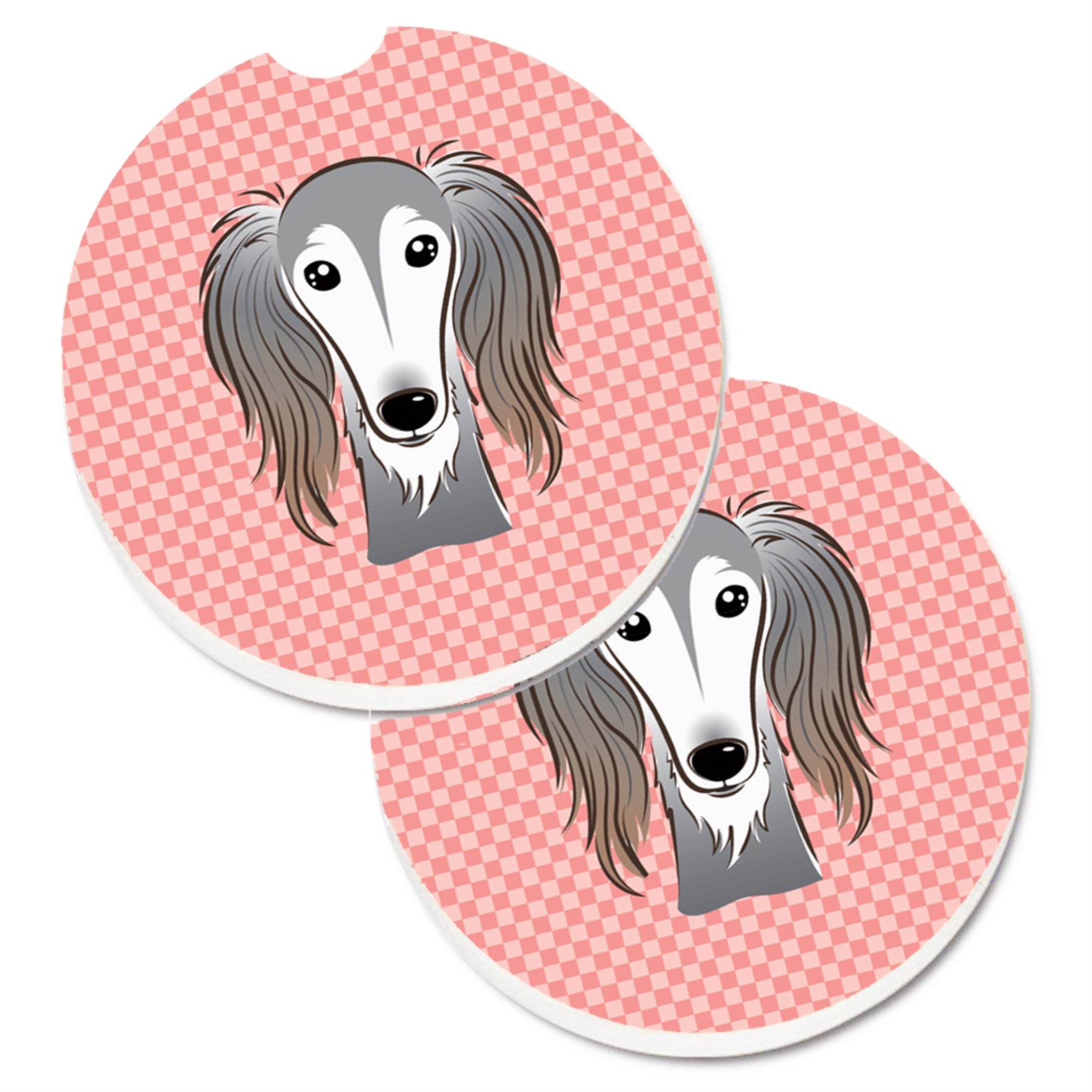 'Caroline'S Treasures Checkerboard Pink Saluki Set Of 2 Cup Holder Car Coasters Bb1229Carc, 2.56, Multicolor''