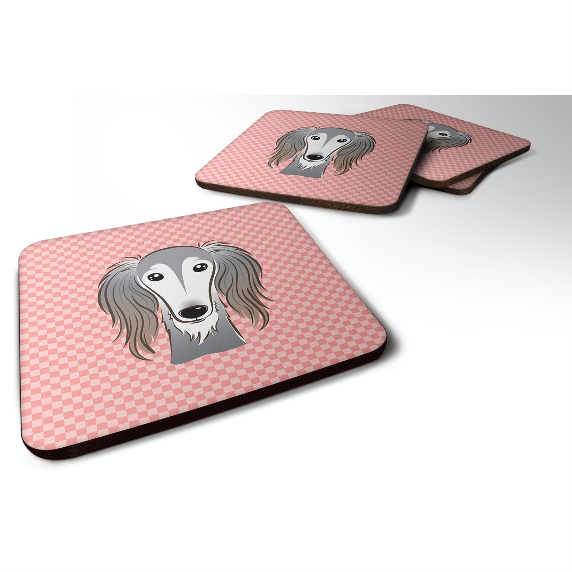 'Caroline'S Treasures Bb1229Fc Checkerboard Pink Saluki Foam Coaster (Set Of 4), 3.5'''' H X 3.5'''' W, Multicolor''