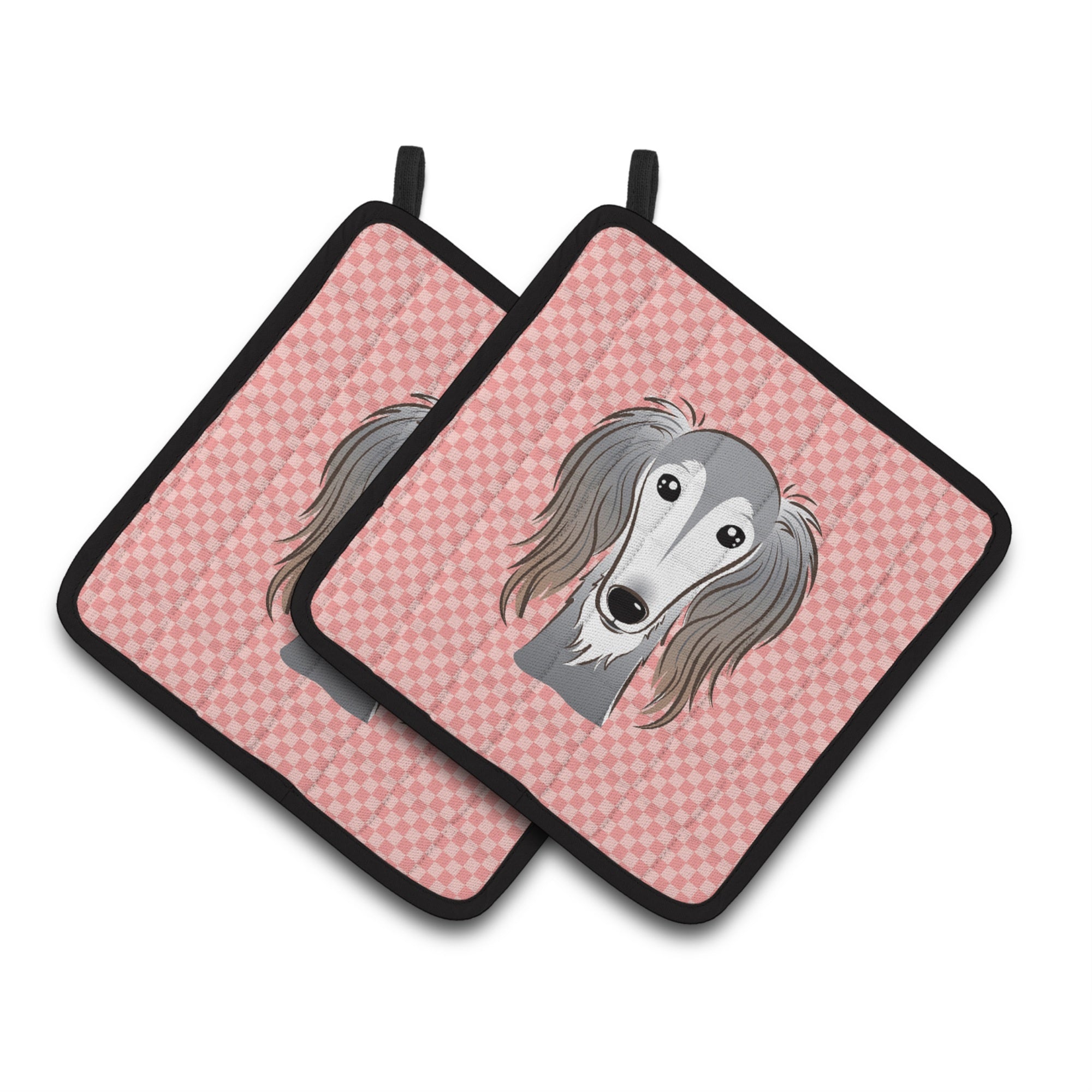 'Caroline'S Treasures Checkerboard Pink Saluki Pair Of Pot Holders Bb1229Pthd, 7.5Hx7.5W, Multicolor''