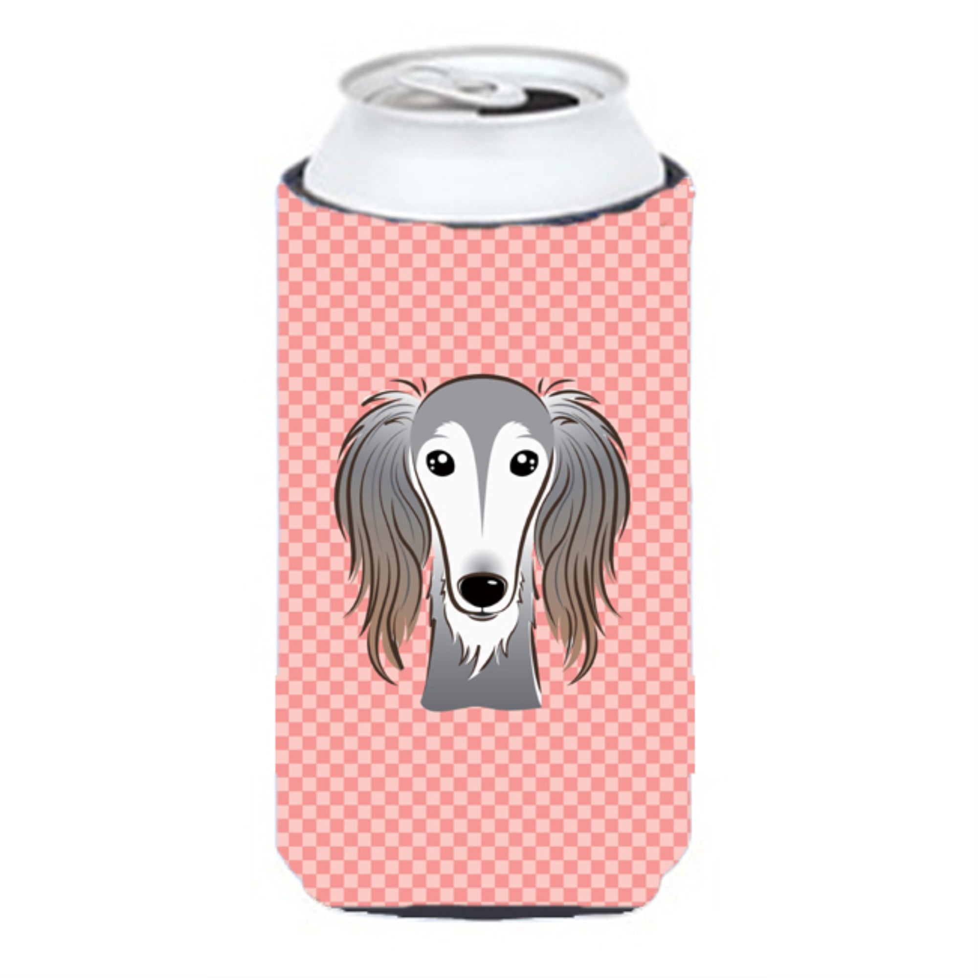 Checkerboard Pink Saluki Tall Boy Beverage Insulator Hugger Bb1229Tbc