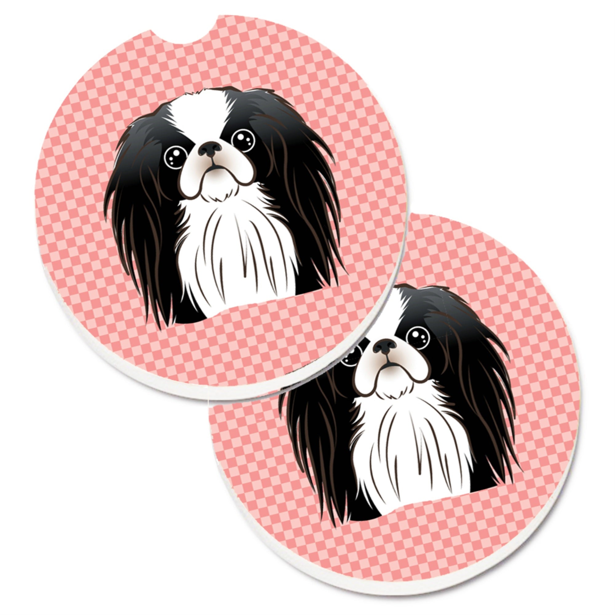 'Caroline'S Treasures Checkerboard Pink Japanese Chin Set Of 2 Cup Holder Car Coasters Bb1230Carc, 2.56, Multicolor''
