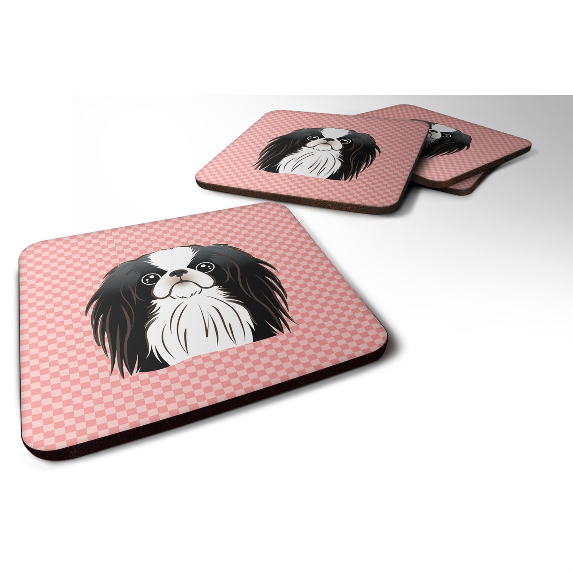 'Caroline'S Treasures Bb1230Fc Checkerboard Pink Japanese Chin Foam Coaster (Set Of 4), 3.5'''' H X 3.5'''' W, Multicolor''