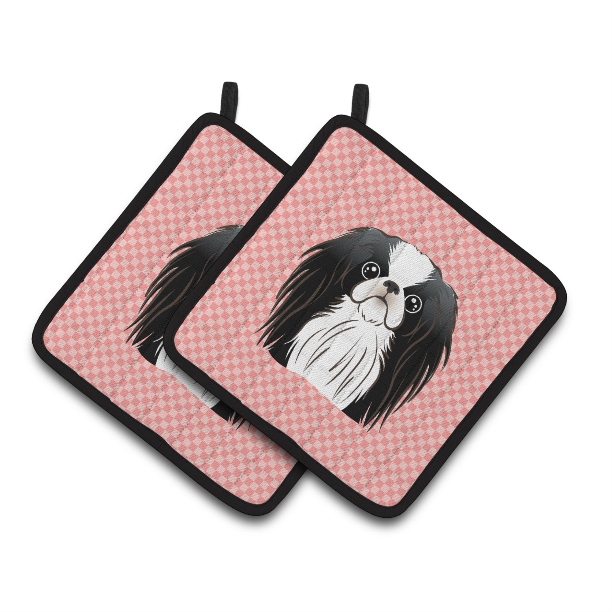 'Caroline'S Treasures Checkerboard Pink Japanese Chin Pair Of Pot Holders Bb1230Pthd, 7.5Hx7.5W, Multicolor''