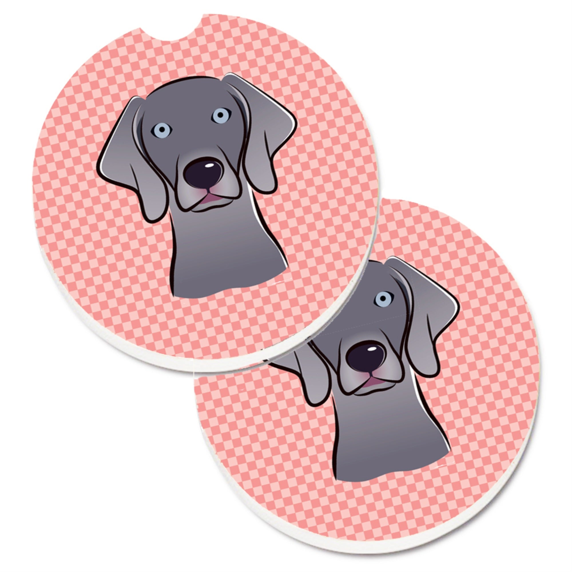 'Caroline'S Treasures Checkerboard Pink Weimaraner Set Of 2 Cup Holder Car Coasters Bb1231Carc, 2.56, Multicolor''