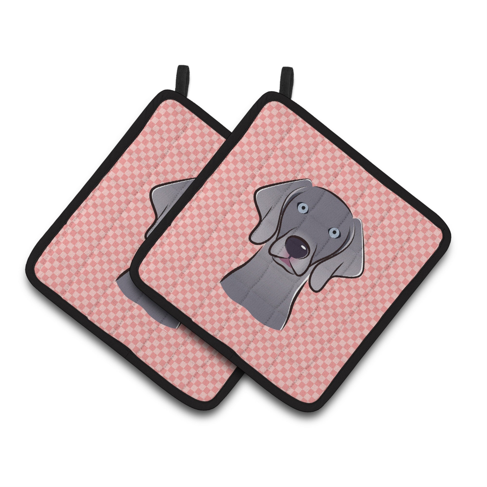 'Caroline'S Treasures Checkerboard Pink Weimaraner Pair Of Pot Holders Bb1231Pthd, 7.5Hx7.5W, Multicolor''