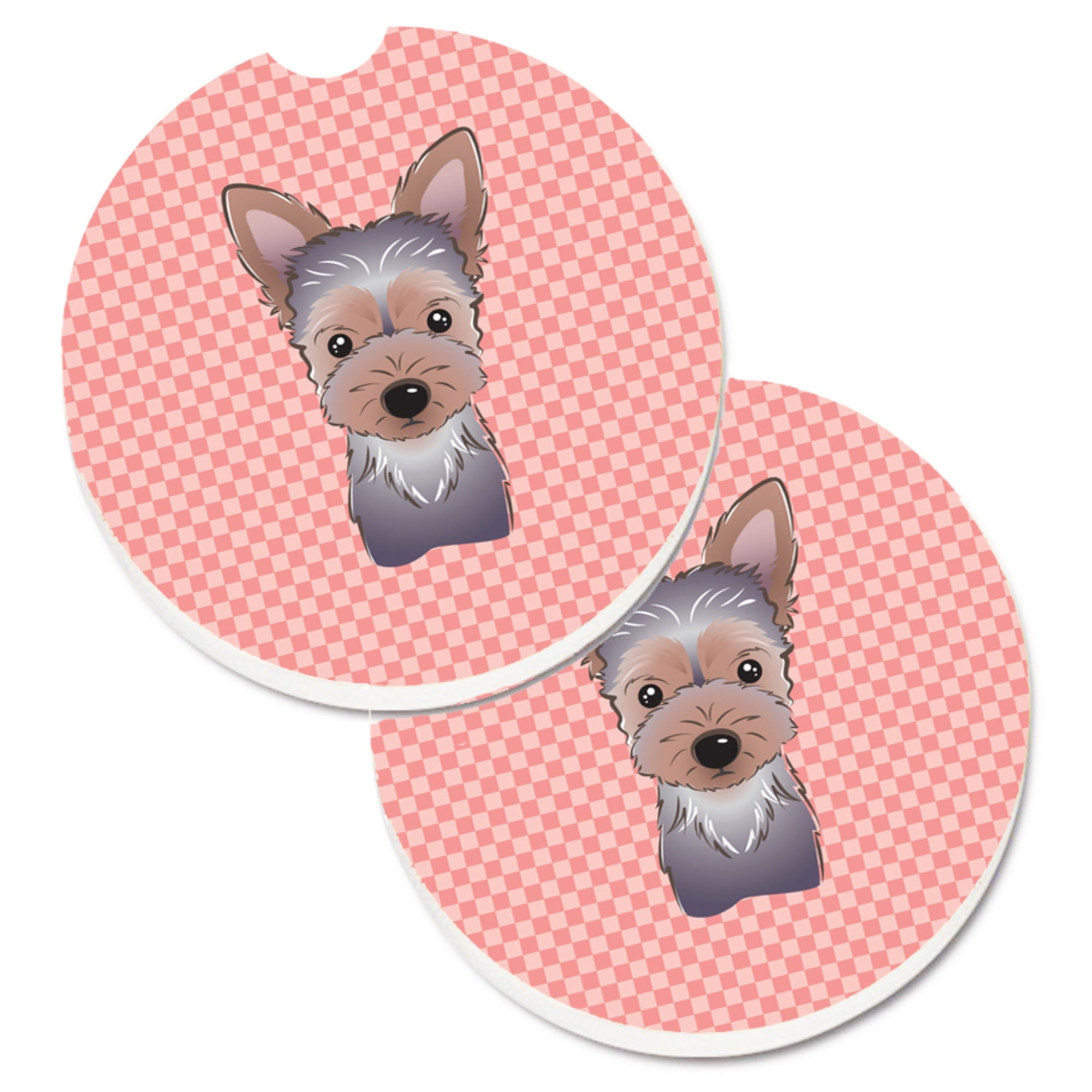 'Caroline'S Treasures Checkerboard Pink Yorkie Puppy Set Of 2 Cup Holder Car Coasters Bb1232Carc, 2.56, Multicolor''