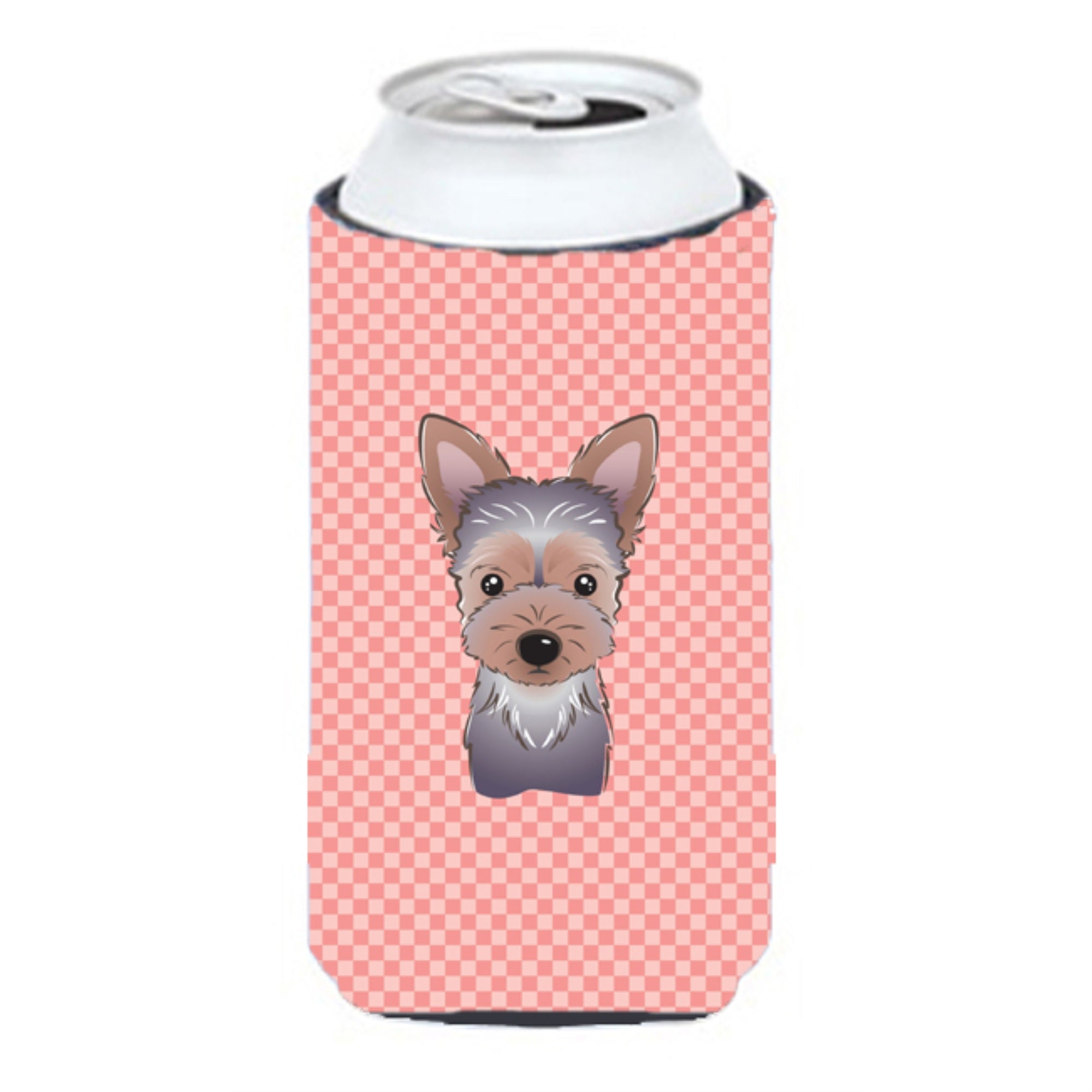 Checkerboard Pink Yorkie Puppy Tall Boy Beverage Insulator Hugger Bb1232Tbc