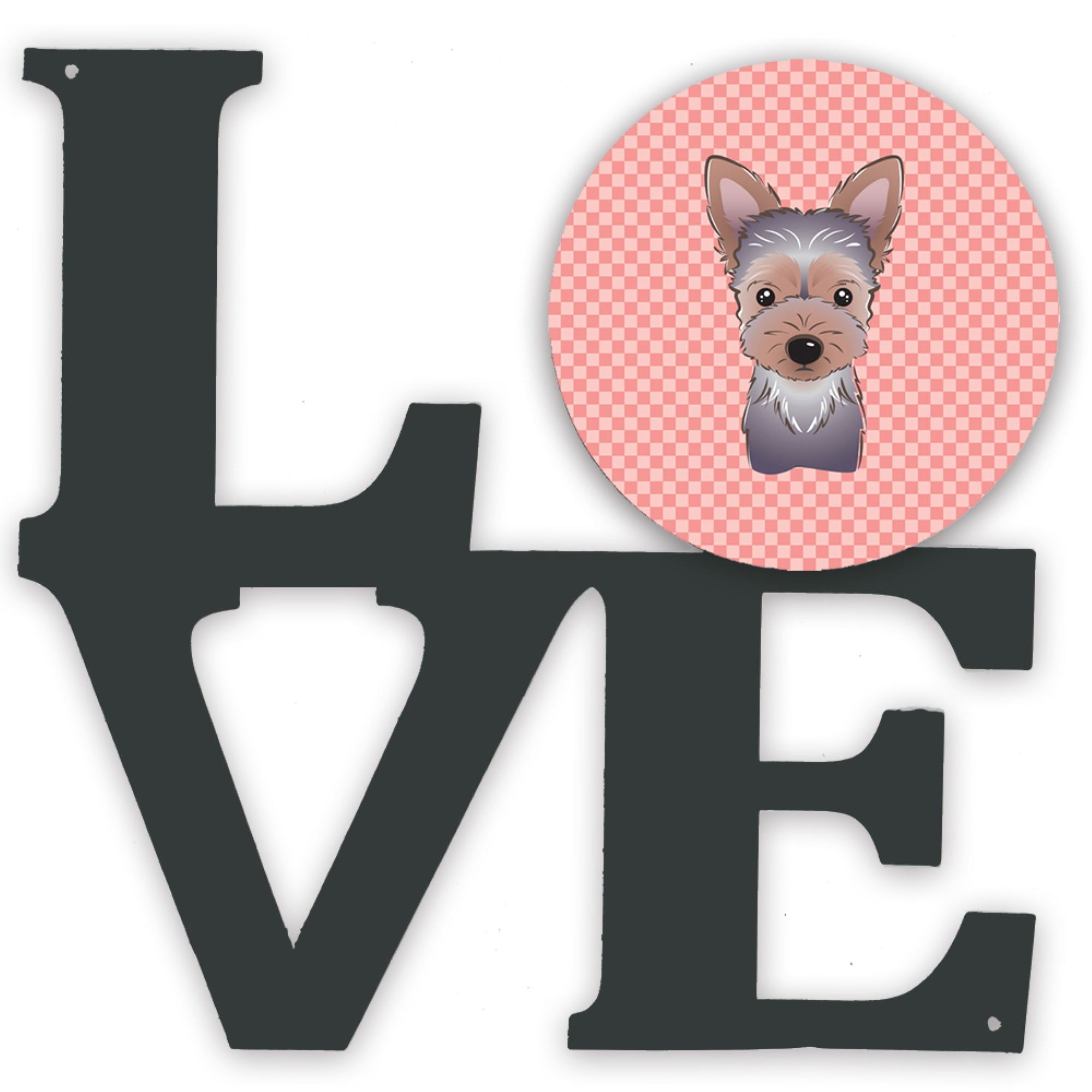 'Caroline'S Treasures Checkerboard Pink Yorkie Puppy Metal Artwork Love Wall-Decor, Multicolor''