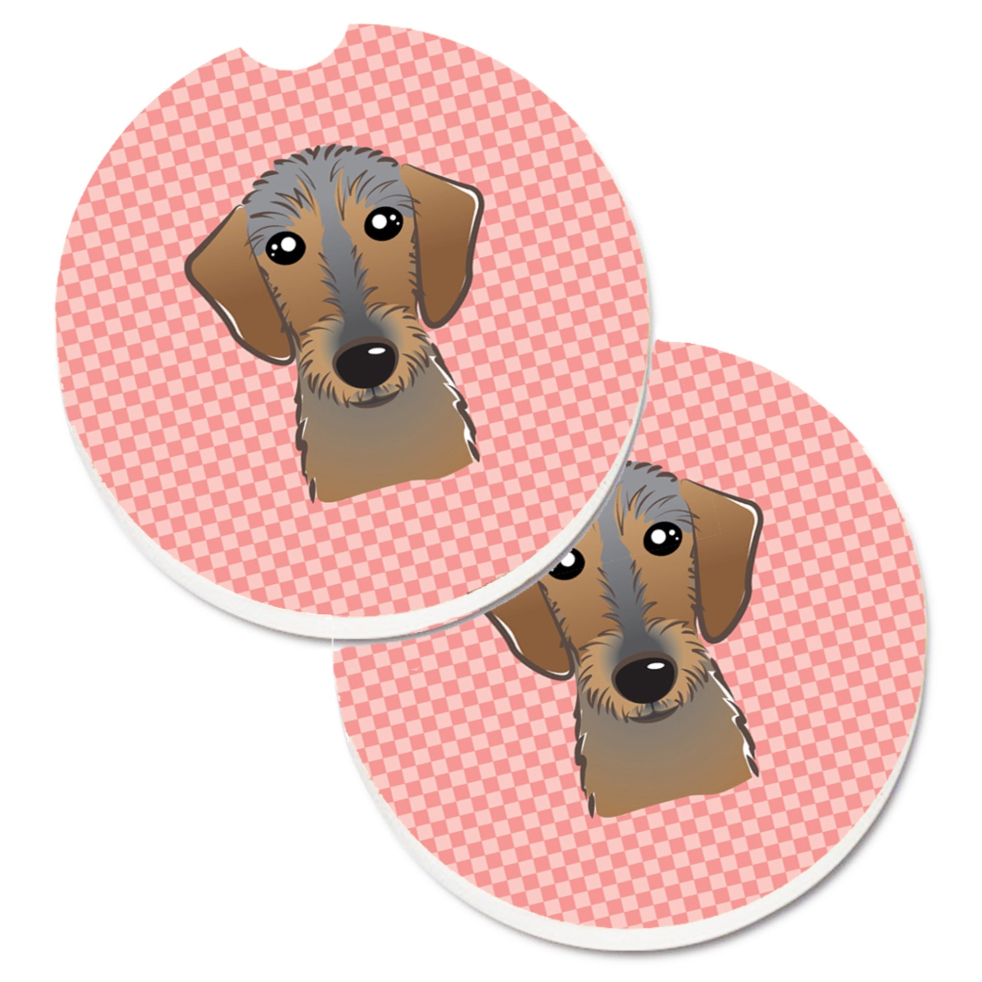 'Caroline'S Treasures Checkerboard Pink Wirehaired Dachshund Set Of 2 Cup Holder Car Coasters Bb1233Carc, 2.56, Multicolor''