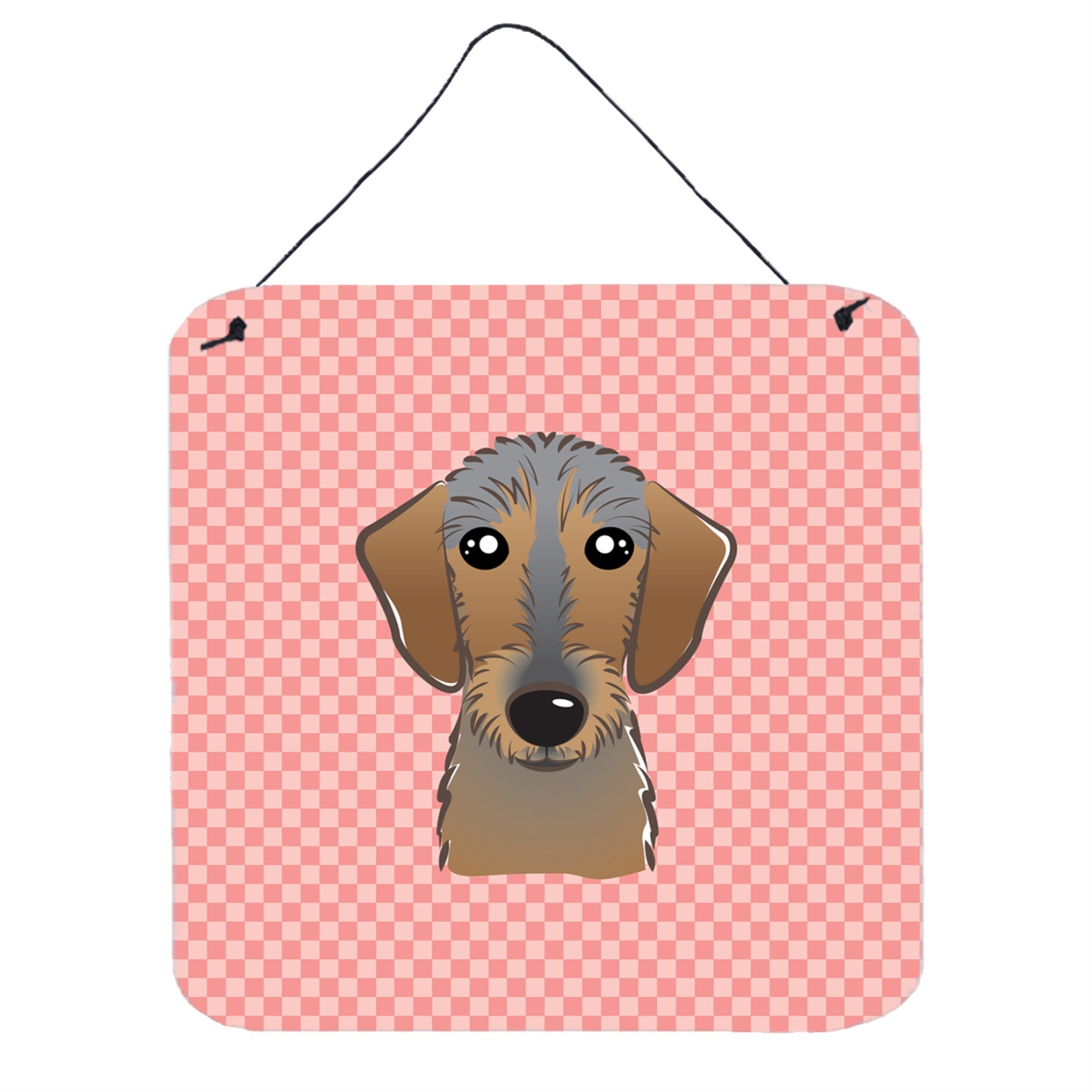 'Caroline'S Treasures Checkerboard Pink Wirehaired Dachshund Wall Or Door Hanging Prints, 6 X 6''''''