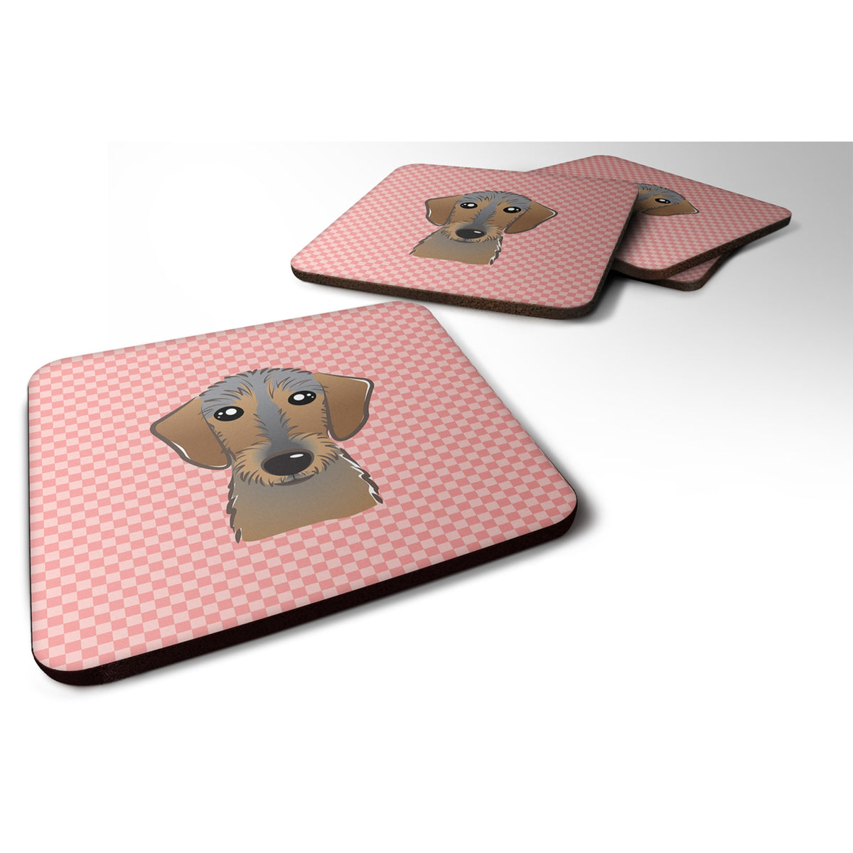 'Caroline'S Treasures Bb1233Fc Checkerboard Pink Wirehaired Dachshund Foam Coaster (Set Of 4), 3.5'''' H X 3.5'''' W, Multicolo