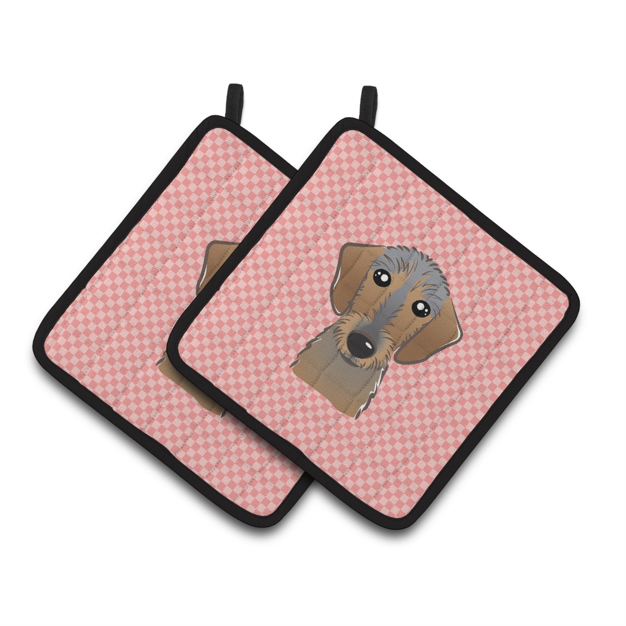 'Caroline'S Treasures Checkerboard Pink Wirehaired Dachshund Pair Of Pot Holders Bb1233Pthd, 7.5Hx7.5W, Multicolor''