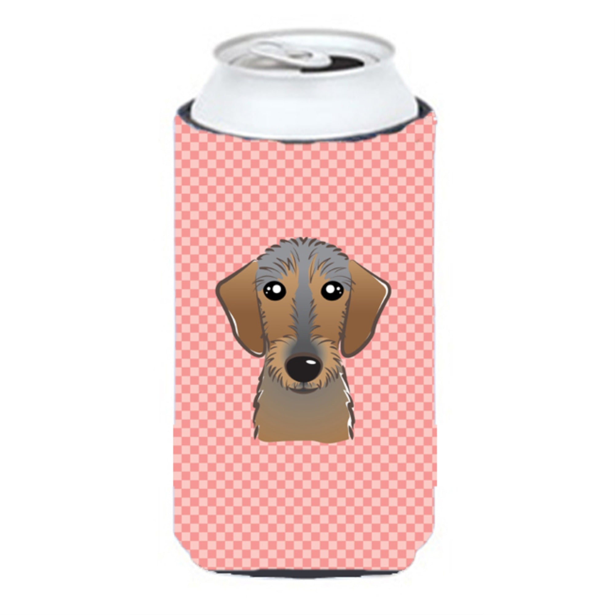 Checkerboard Pink Wirehaired Dachshund Tall Boy Beverage Insulator Hugger Bb1233Tbc