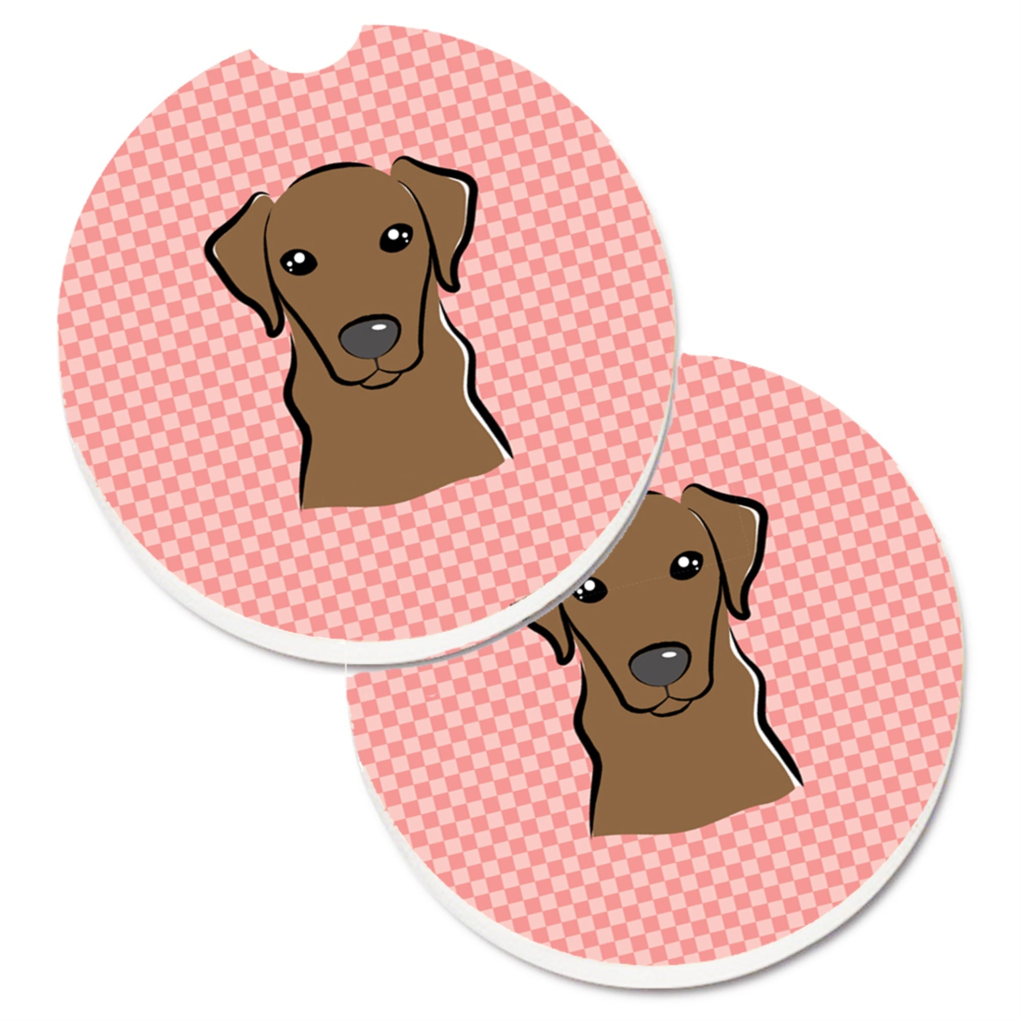 'Caroline'S Treasures Checkerboard Pink Chocolate Labrador Set Of 2 Cup Holder Car Coasters Bb1234Carc, 2.56, Multicolor''