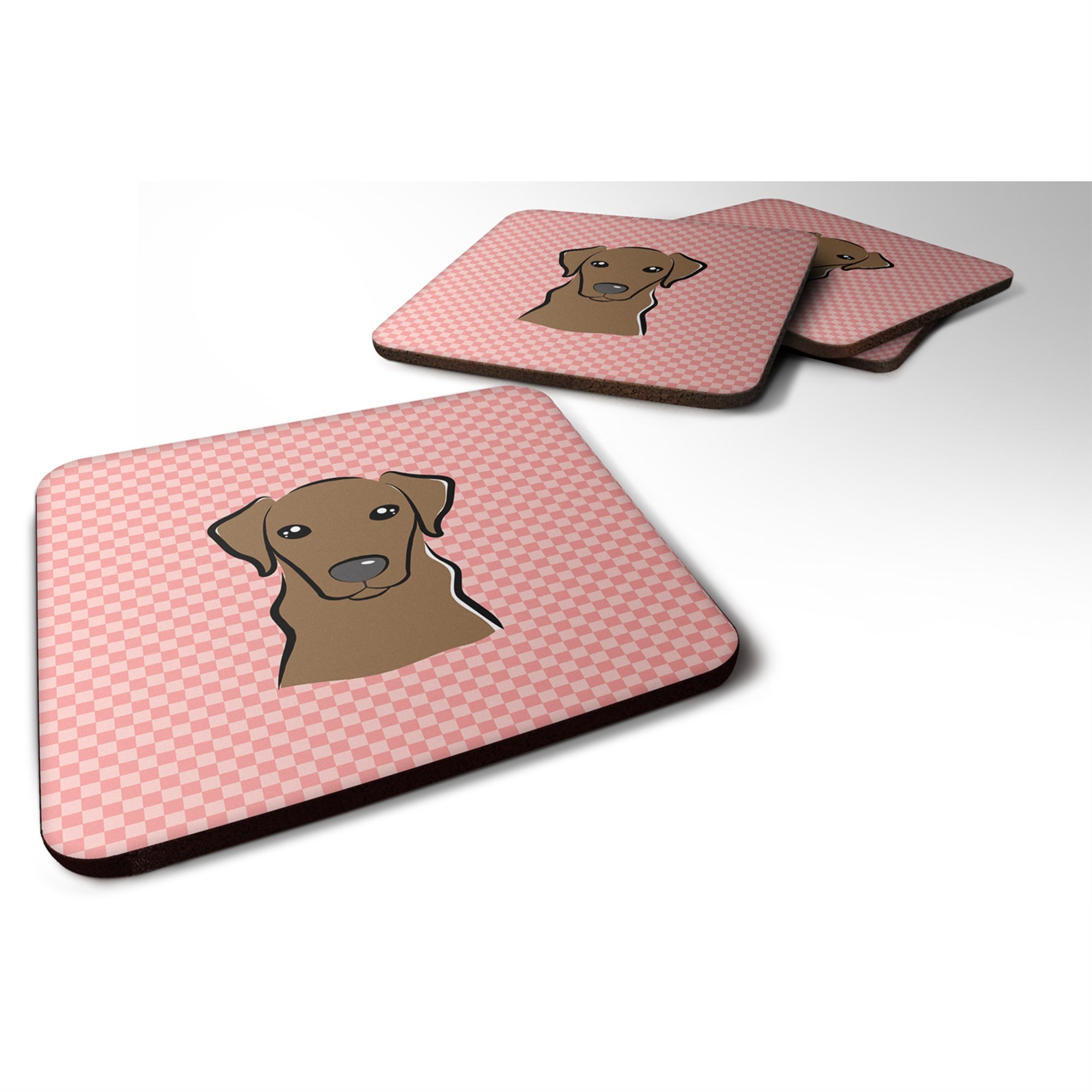 'Caroline'S Treasures Bb1234Fc Checkerboard Pink Chocolate Labrador Foam Coaster (Set Of 4), 3.5'''' H X 3.5'''' W, Multicolor'