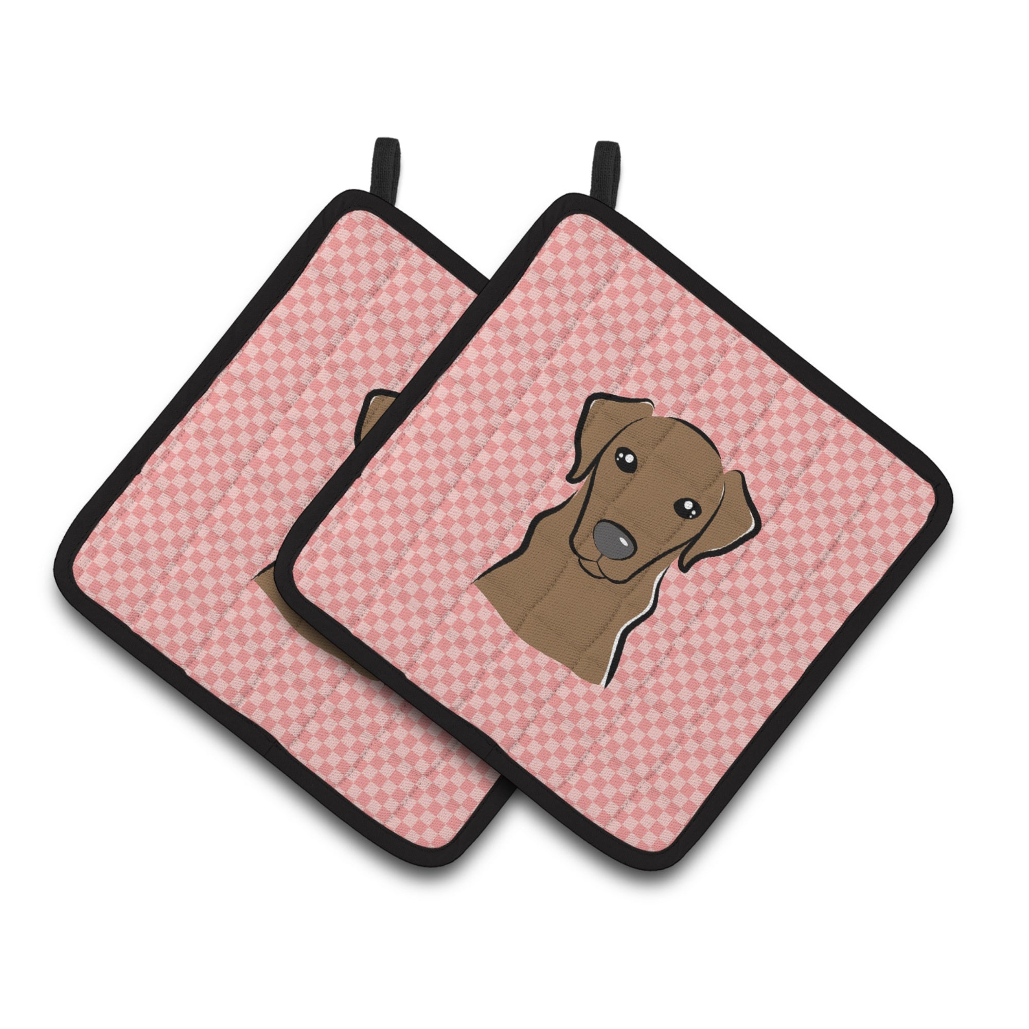 'Caroline'S Treasures Checkerboard Pink Chocolate Labrador Pair Of Pot Holders Bb1234Pthd, 7.5Hx7.5W, Multicolor''