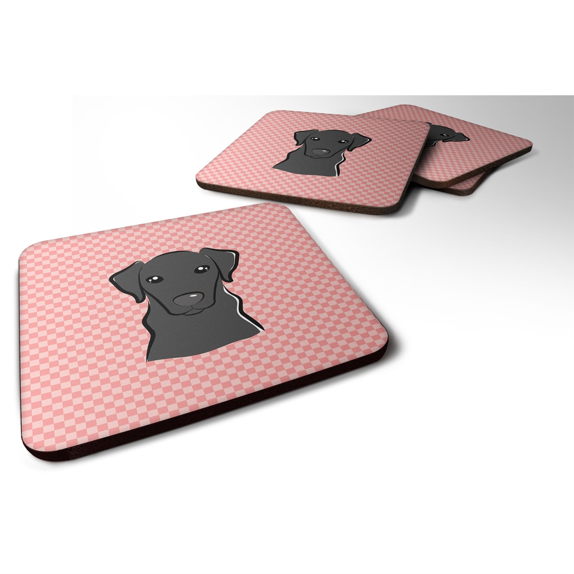 'Caroline'S Treasures Bb1235Fc Checkerboard Pink Black Labrador Foam Coaster (Set Of 4), 3.5'''' H X 3.5'''' W, Multicolor''