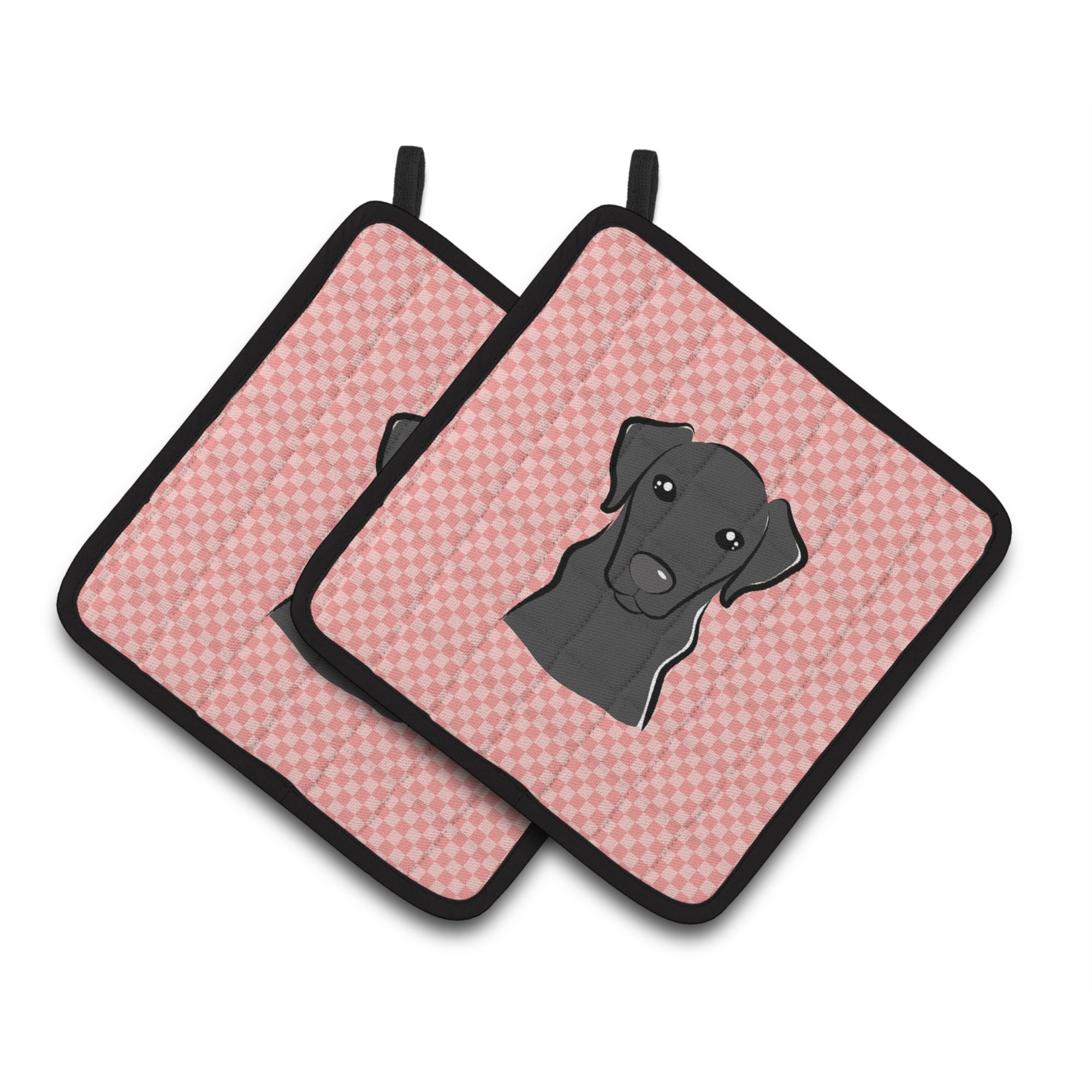 'Caroline'S Treasures Checkerboard Pink Black Labrador Pair Of Pot Holders Bb1235Pthd, 7.5Hx7.5W, Multicolor''