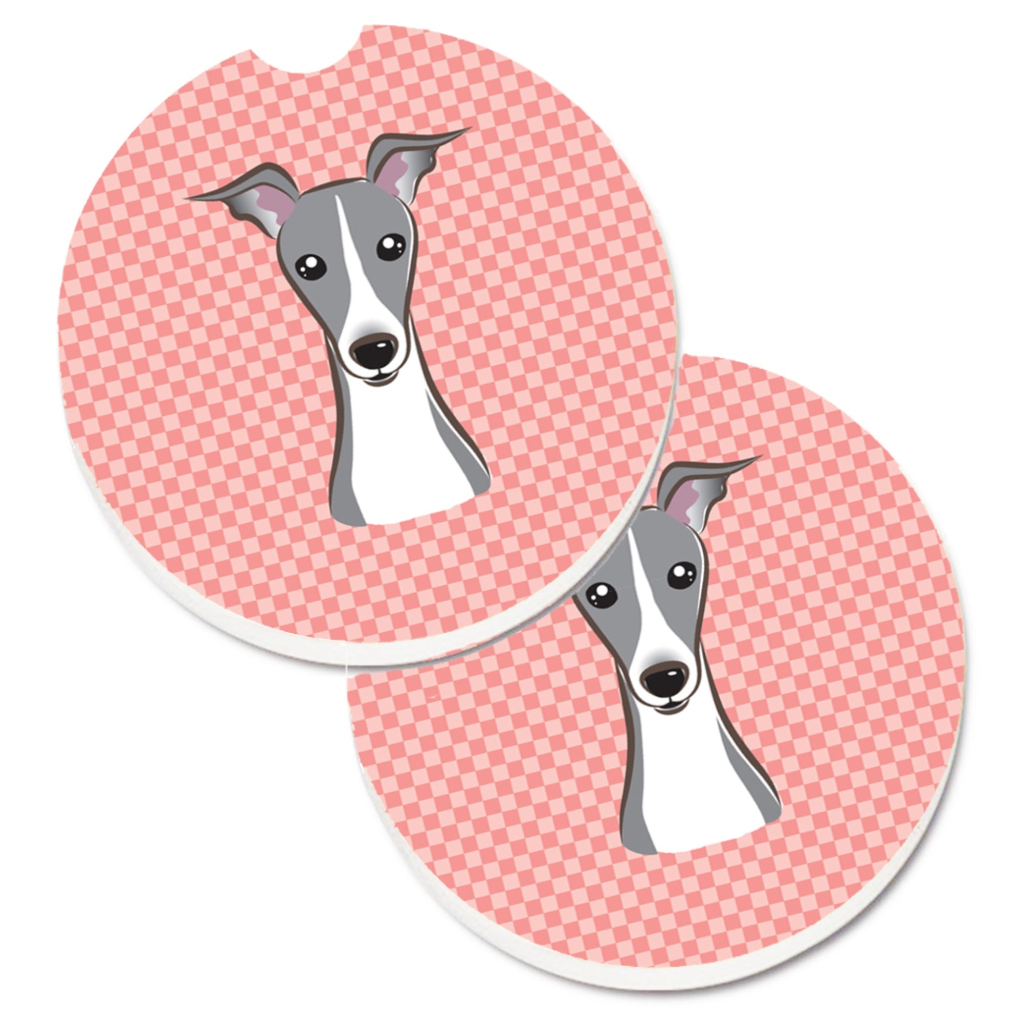 'Caroline'S Treasures Checkerboard Pink Italian Greyhound Set Of 2 Cup Holder Car Coasters Bb1236Carc, 2.56, Multicolor''