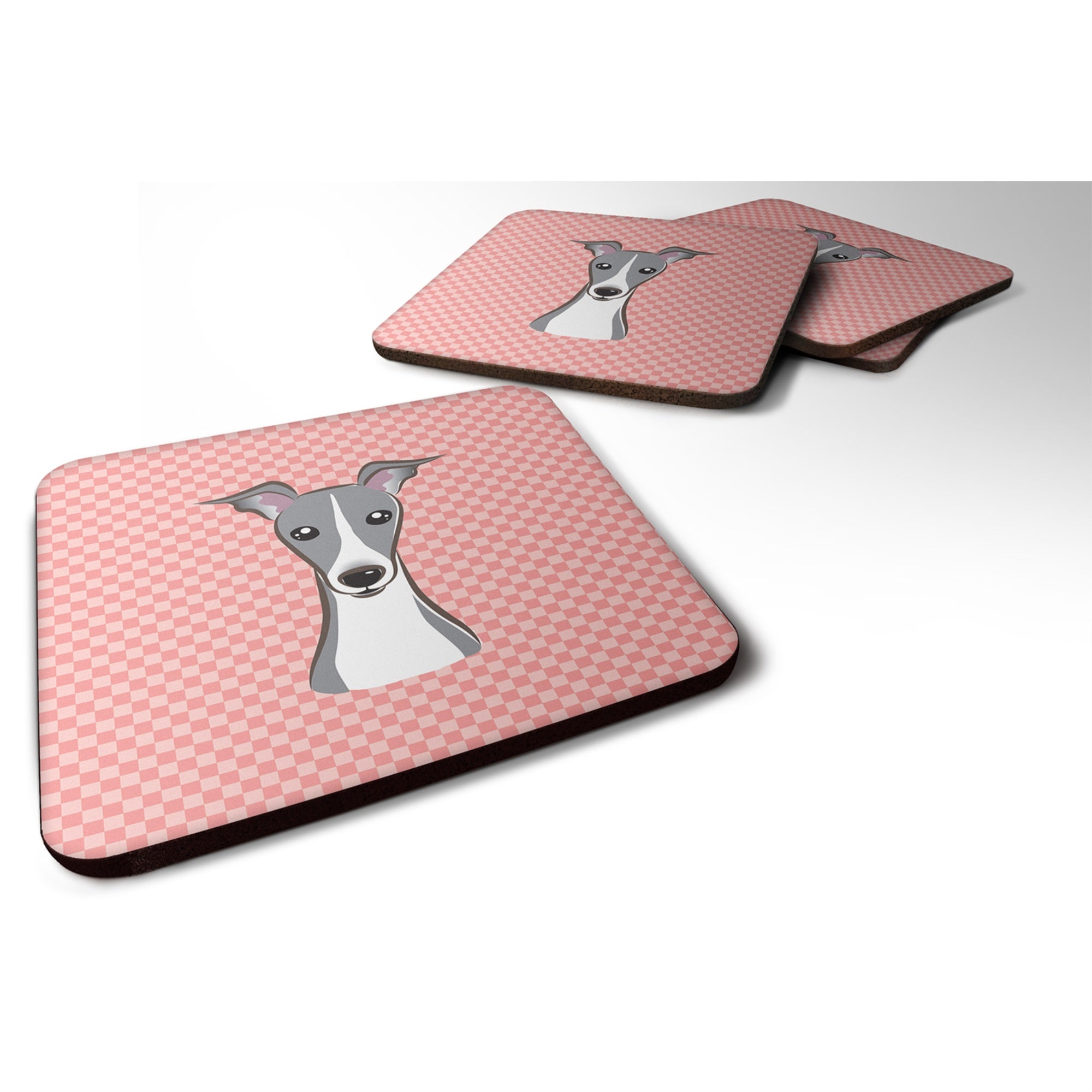 'Caroline'S Treasures Bb1236Fc Checkerboard Pink Italian Greyhound Foam Coaster (Set Of 4), 3.5'''' H X 3.5'''' W, Multicolor''