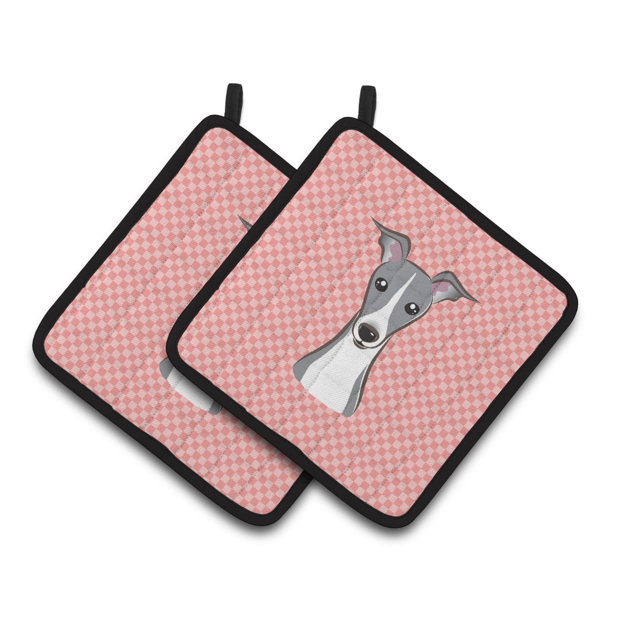 'Caroline'S Treasures Checkerboard Pink Italian Greyhound Pair Of Pot Holders Bb1236Pthd, 7.5Hx7.5W, Multicolor''
