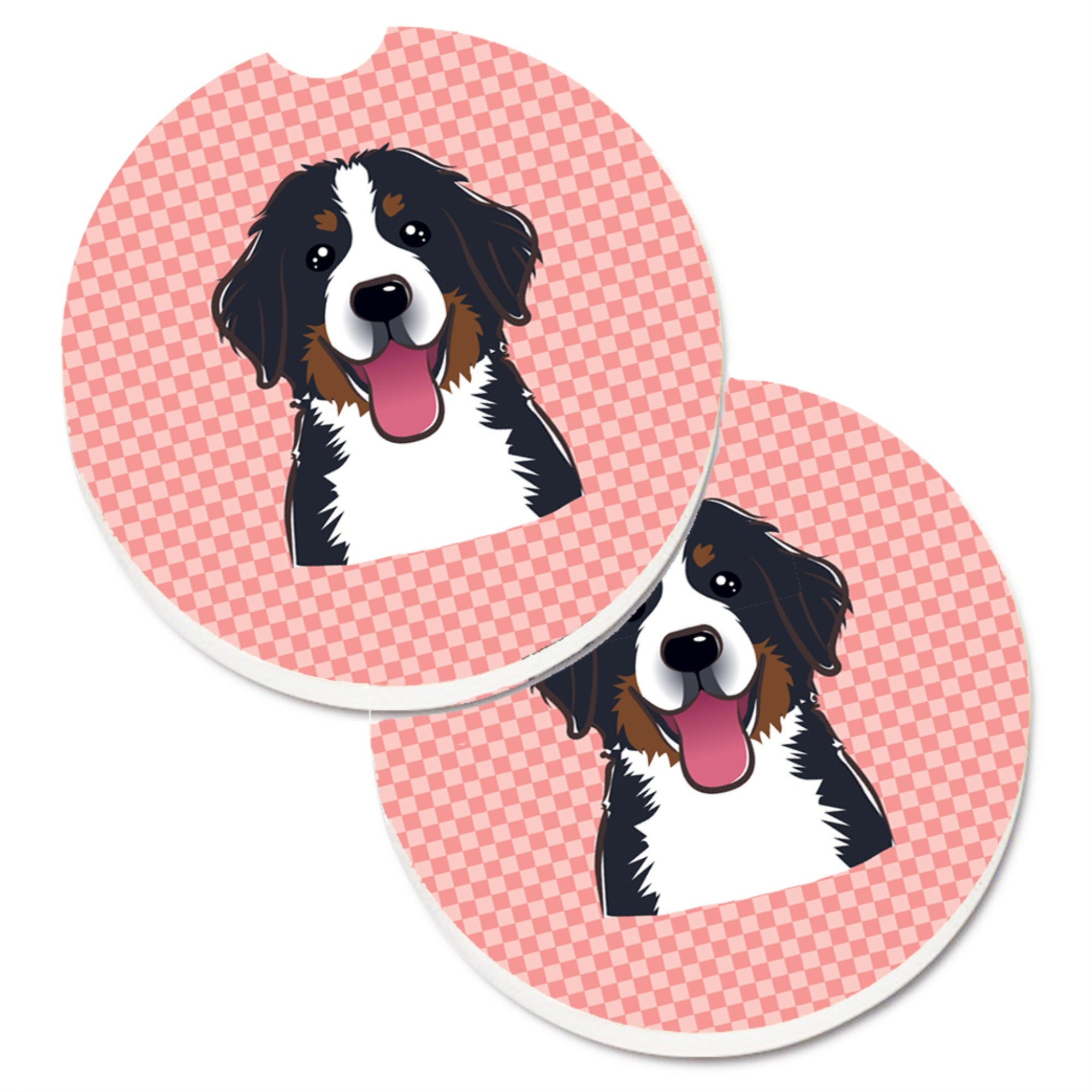 'Caroline'S Treasures Checkerboard Pink Bernese Mountain Dog Set Of 2 Cup Holder Car Coasters Bb1237Carc, 2.56, Multicolor''