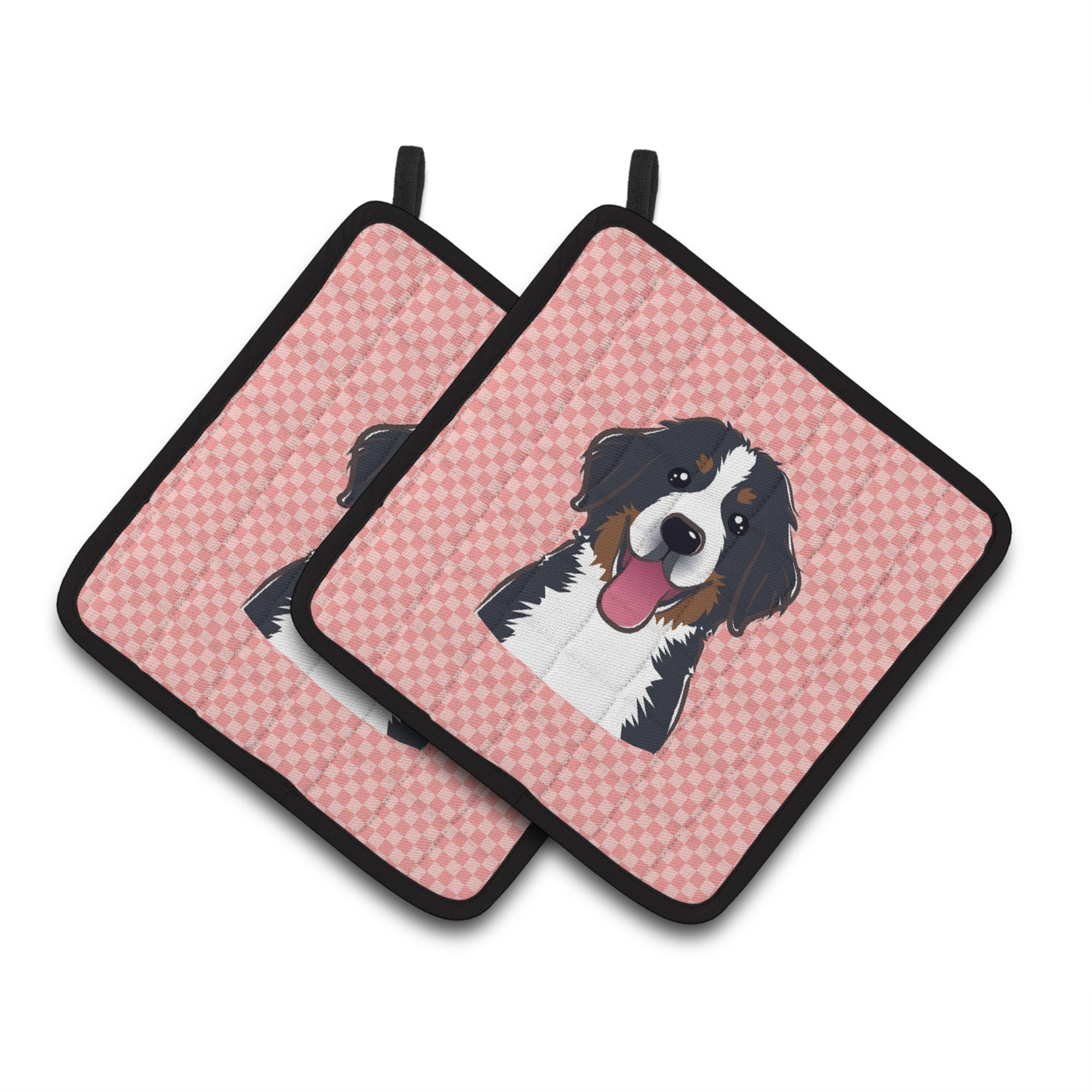 'Caroline'S Treasures Checkerboard Pink Bernese Mountain Dog Pair Of Pot Holders Bb1237Pthd, 7.5Hx7.5W, Multicolor''