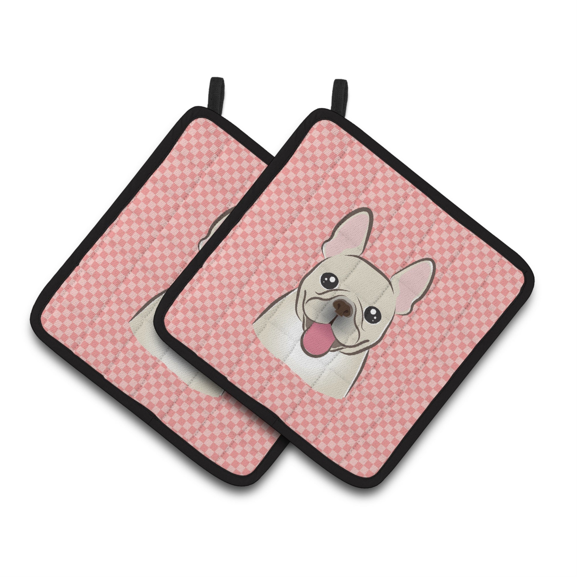 'Caroline'S Treasures Checkerboard Pink French Bulldog Pair Of Pot Holders Bb1238Pthd, 7.5Hx7.5W, Multicolor''