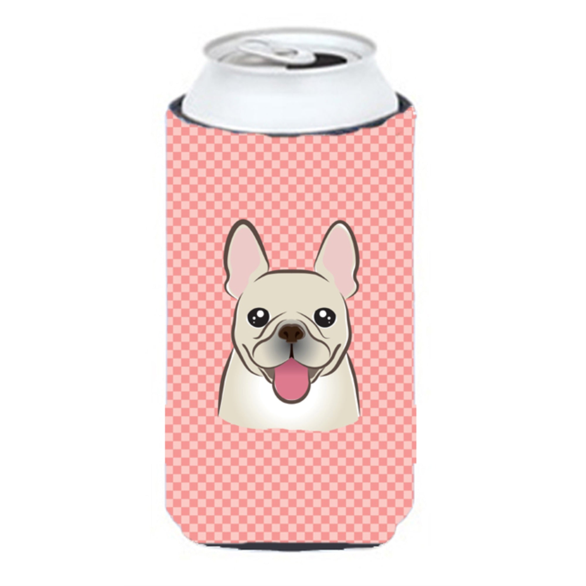 Checkerboard Pink French Bulldog Tall Boy Beverage Insulator Hugger Bb1238Tbc