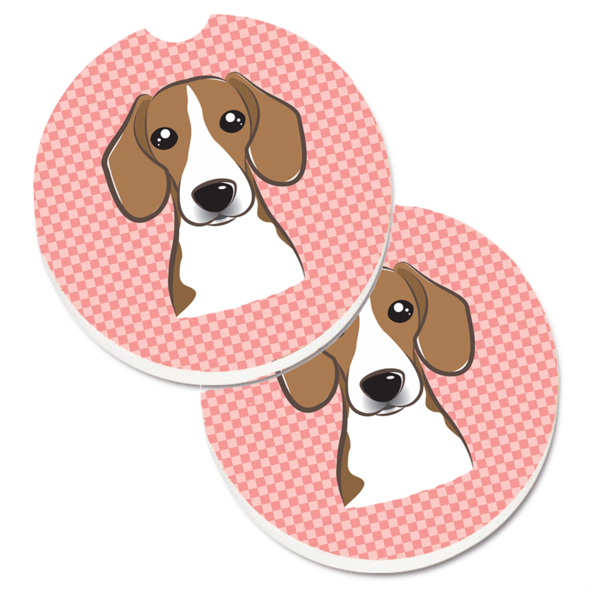 'Caroline'S Treasures Checkerboard Pink Beagle Set Of 2 Cup Holder Car Coasters Bb1239Carc, 2.56, Multicolor''