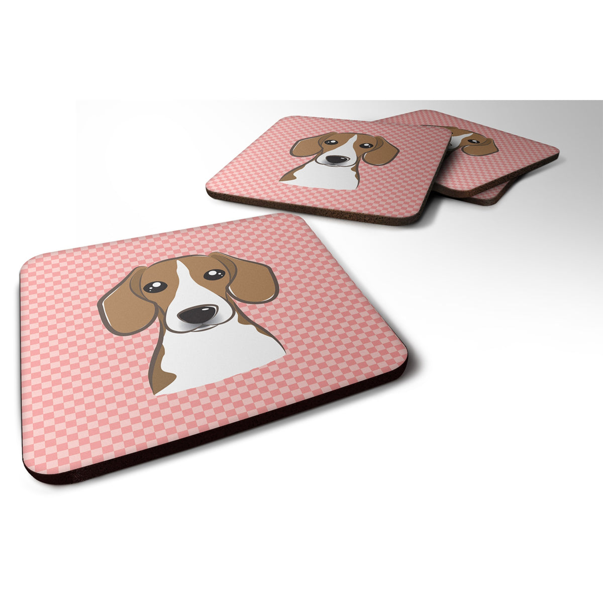 'Caroline'S Treasures Bb1239Fc Checkerboard Pink Beagle Foam Coaster (Set Of 4), 3.5'''' H X 3.5'''' W, Multicolor''