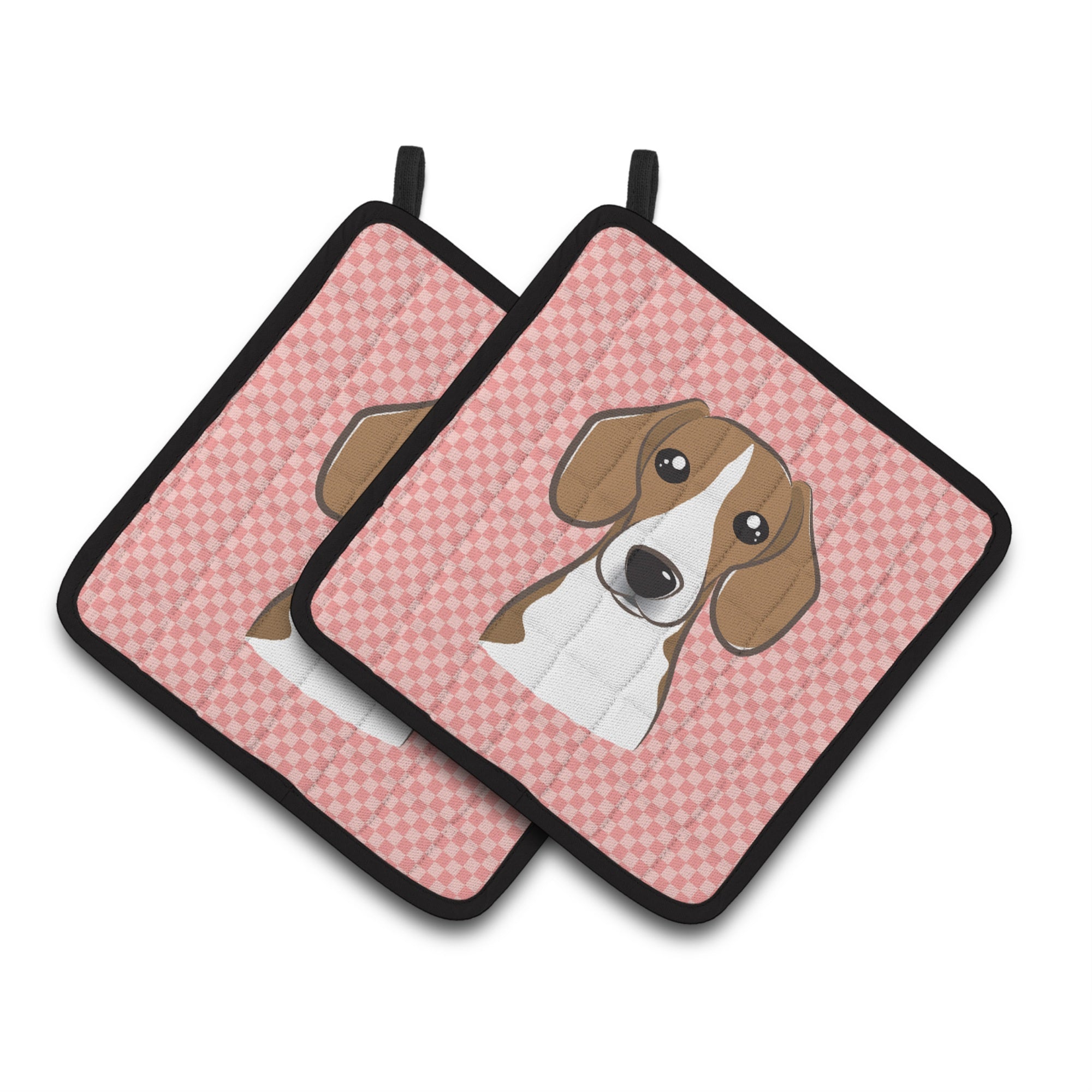 'Caroline'S Treasures Checkerboard Pink Beagle Pair Of Pot Holders Bb1239Pthd, 7.5Hx7.5W, Multicolor''