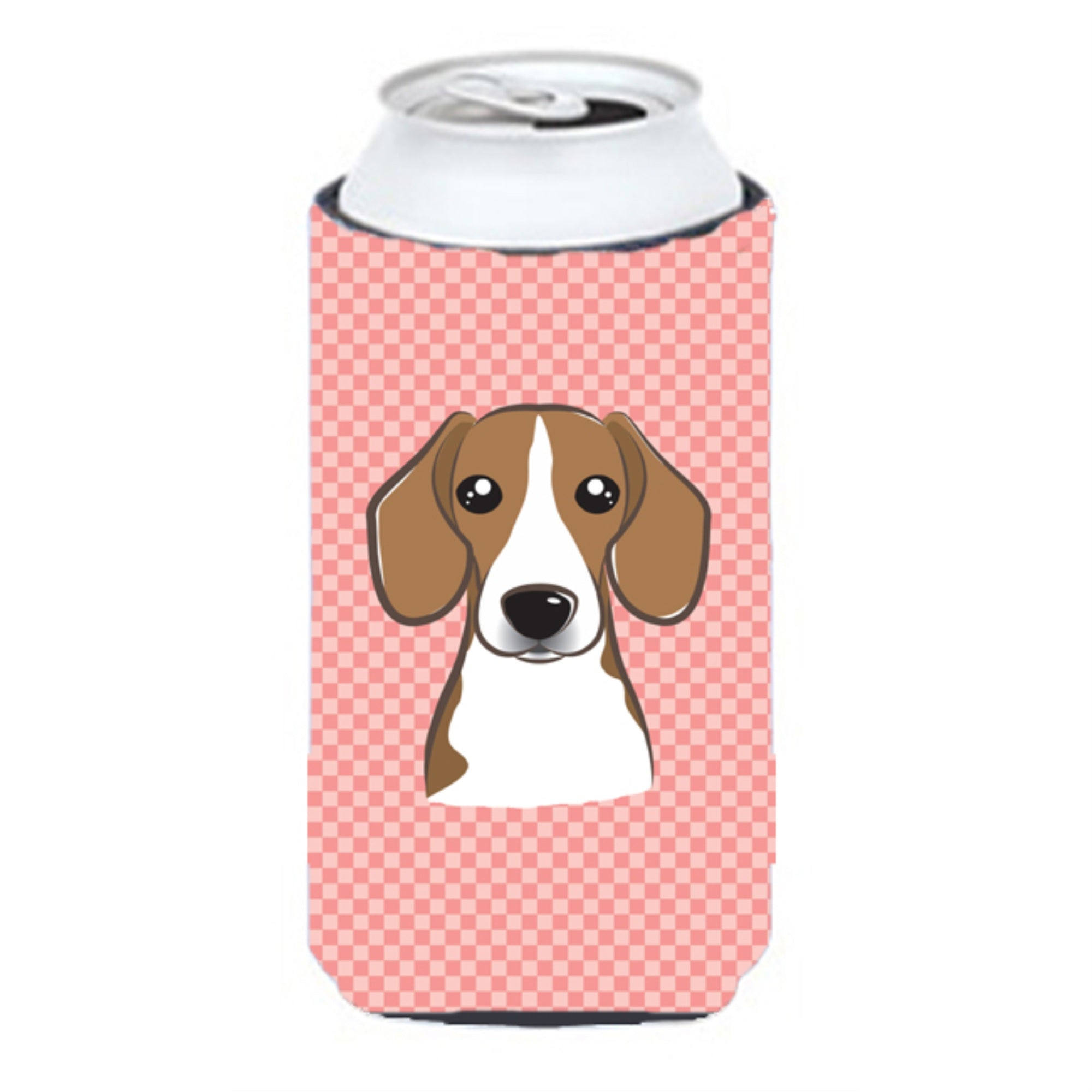 Checkerboard Pink Beagle Tall Boy Beverage Insulator Hugger Bb1239Tbc