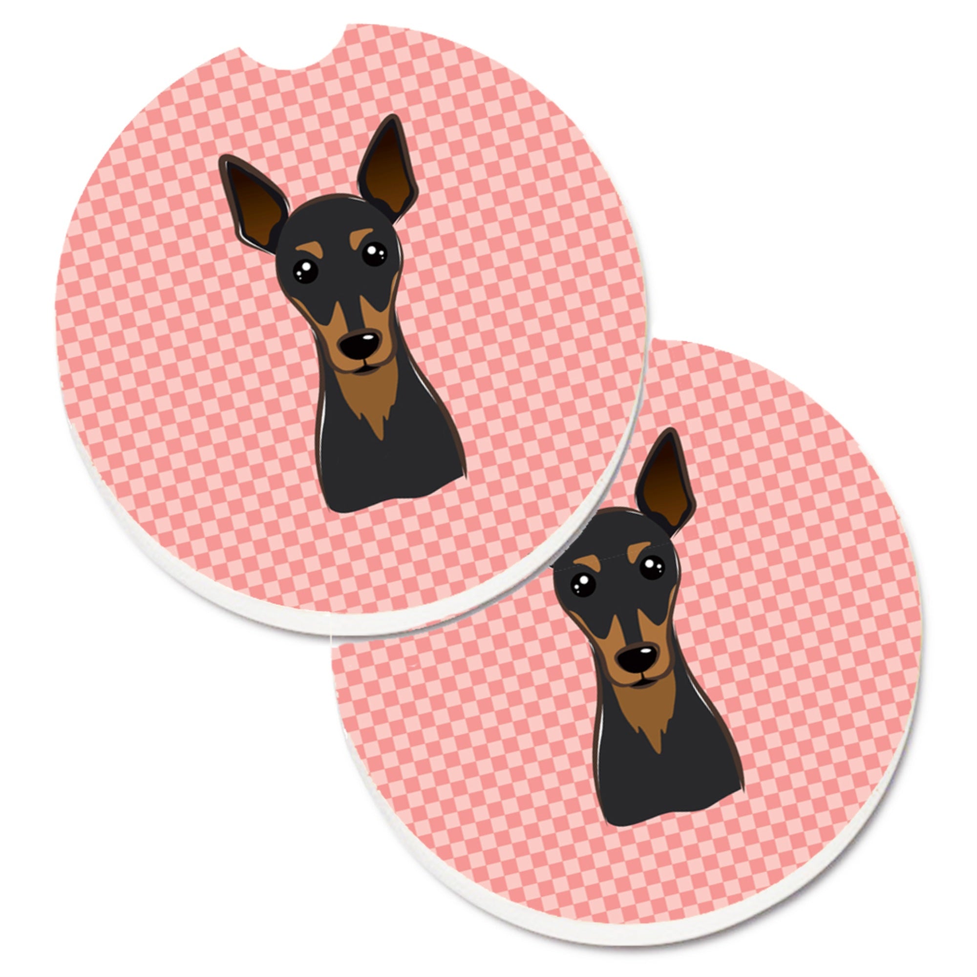 'Caroline'S Treasures Checkerboard Pink Min Pin Set Of 2 Cup Holder Car Coasters Bb1240Carc, 2.56, Multicolor''