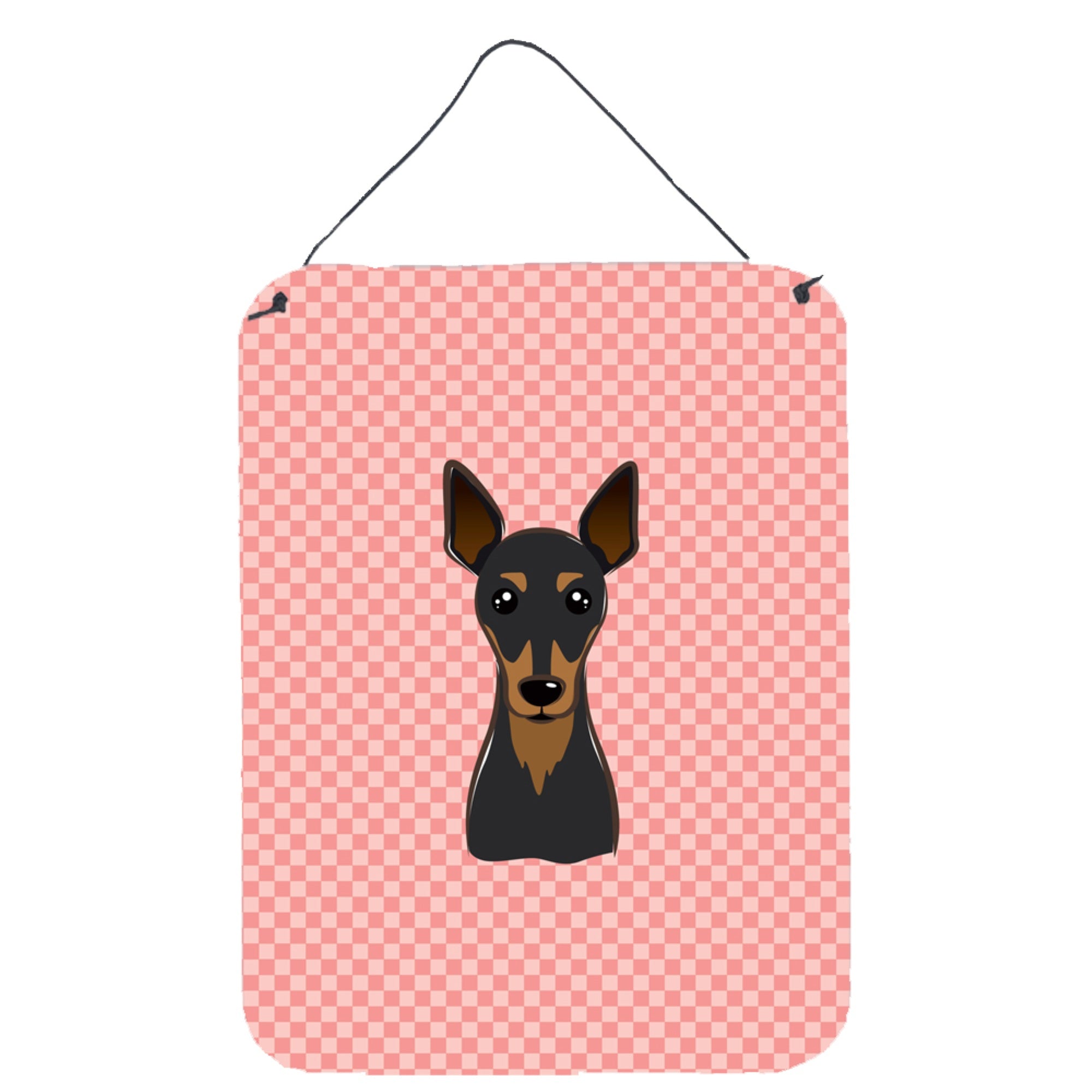 'Caroline'S Treasures Checkerboard Pink Min Pin Wall Or Door Hanging Prints, 16'''' X 12''''''