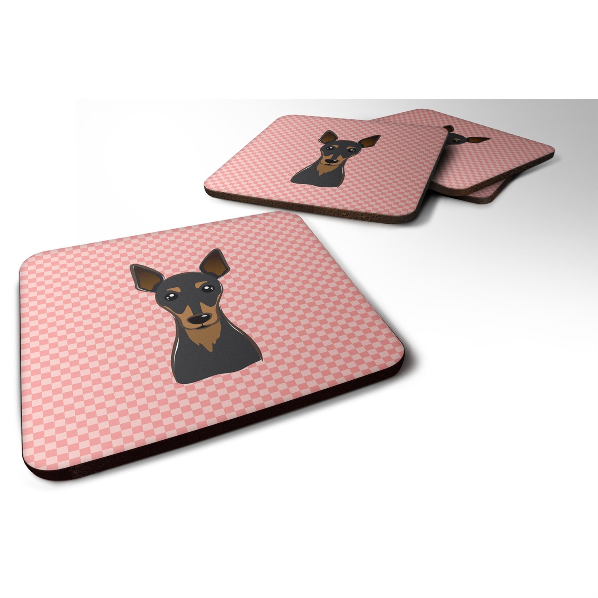 'Caroline'S Treasures Bb1240Fc Checkerboard Pink Min Pin Foam Coaster (Set Of 4), 3.5'''' H X 3.5'''' W, Multicolor''