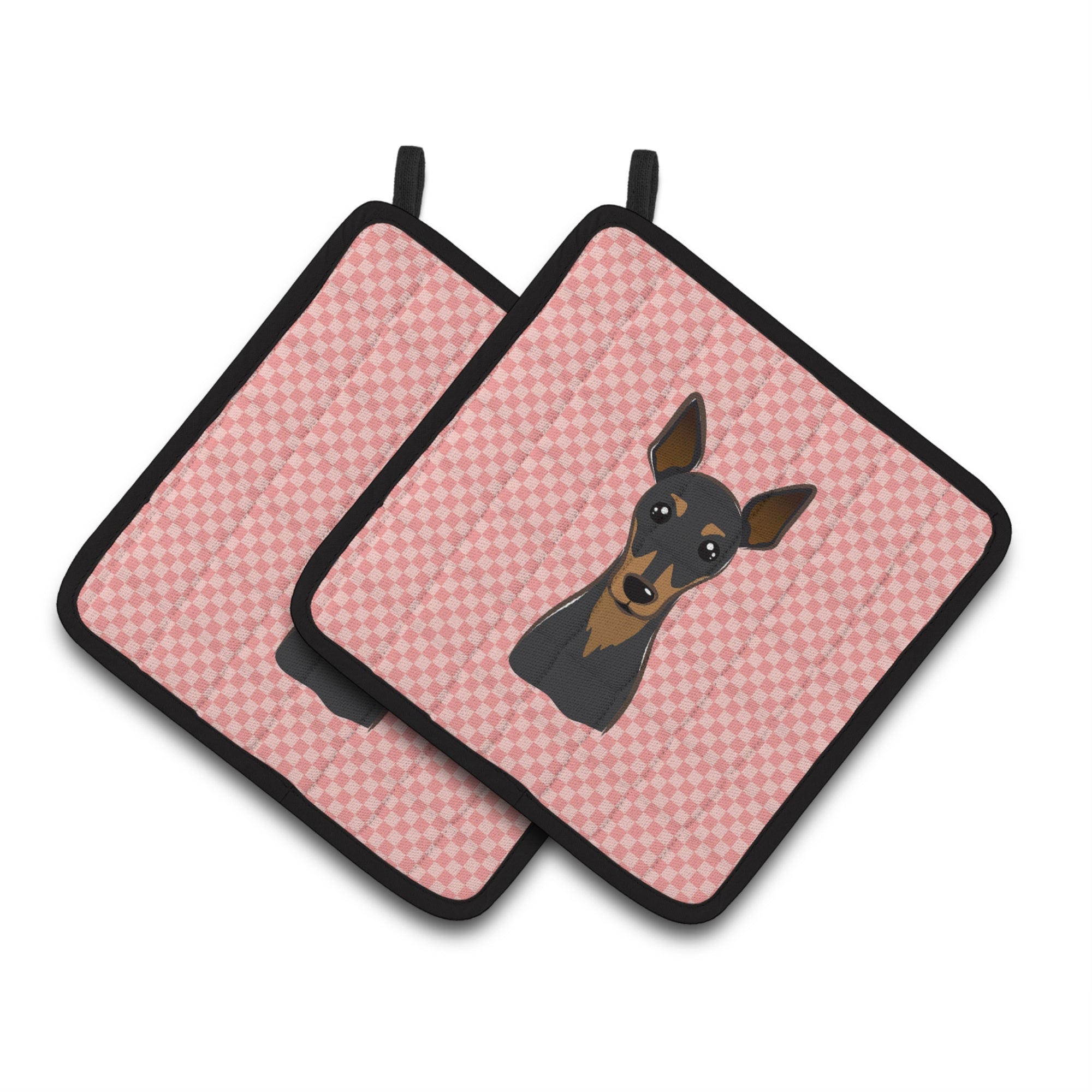 'Caroline'S Treasures Checkerboard Pink Min Pin Pair Of Pot Holders Bb1240Pthd, 7.5Hx7.5W, Multicolor''