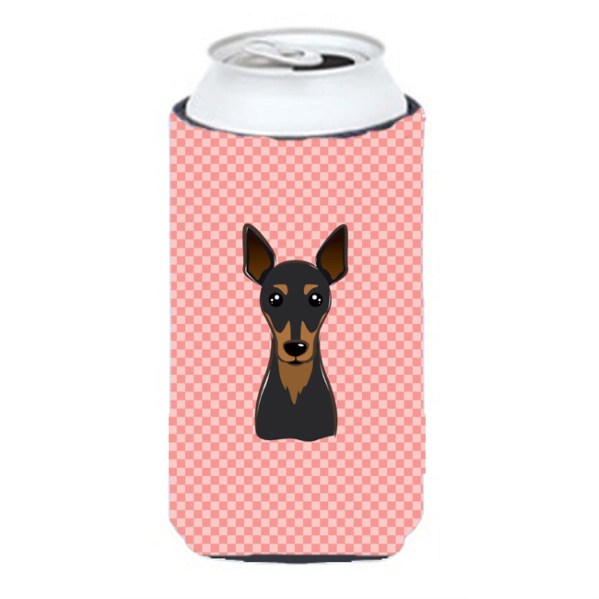 Checkerboard Pink Min Pin Tall Boy Beverage Insulator Hugger Bb1240Tbc