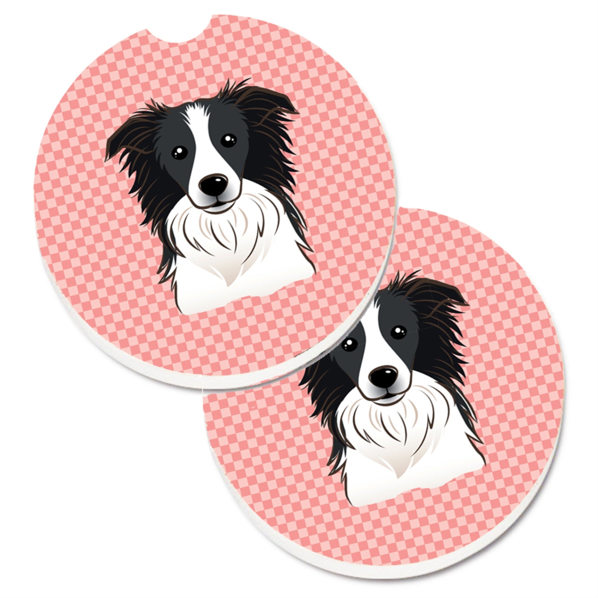 'Caroline'S Treasures Checkerboard Pink Border Collie Set Of 2 Cup Holder Car Coasters Bb1241Carc, 2.56, Multicolor''