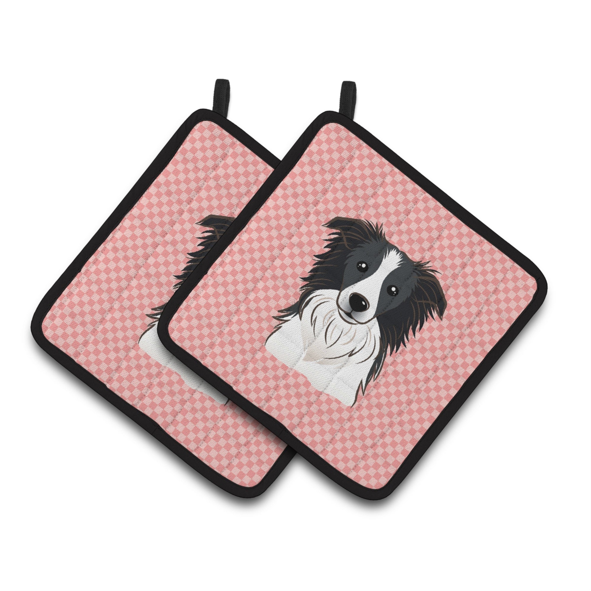 'Caroline'S Treasures Checkerboard Pink Border Collie Pair Of Pot Holders Bb1241Pthd, 7.5Hx7.5W, Multicolor''