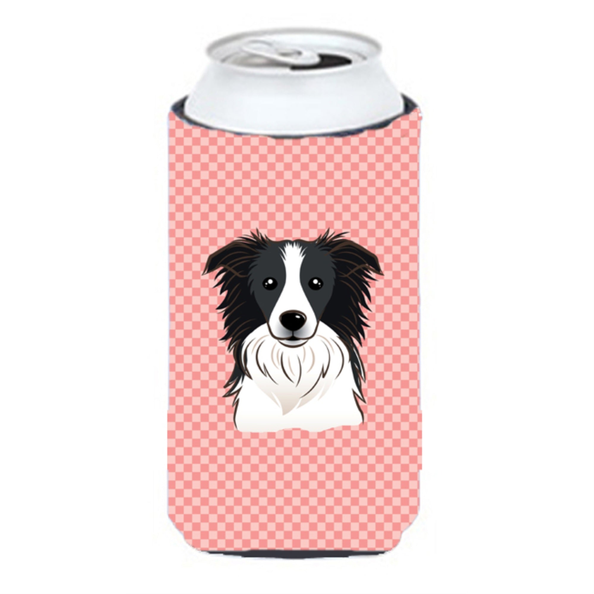 Checkerboard Pink Border Collie Tall Boy Beverage Insulator Hugger Bb1241Tbc